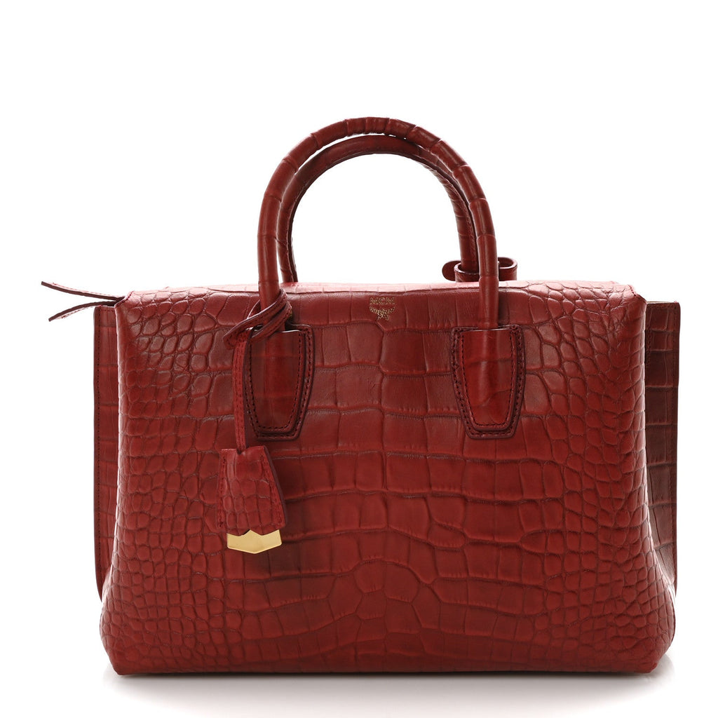 Calfskin Crocodile Embossed Medium Milla Tote Ruby