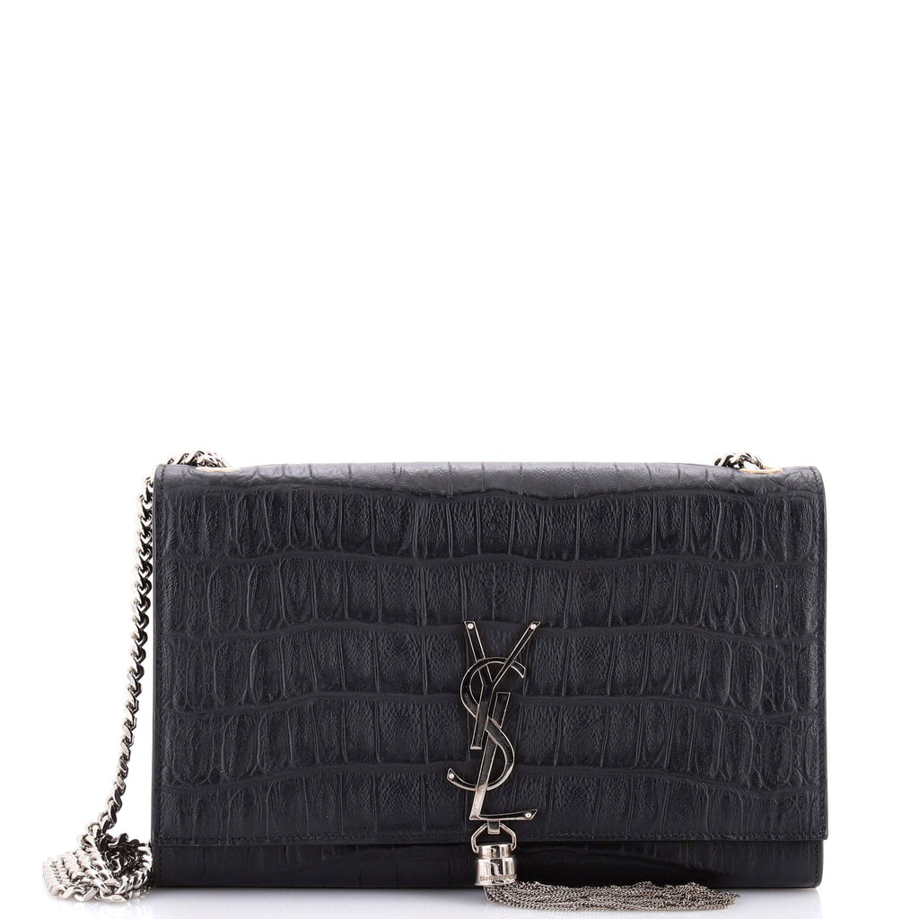 Classic Monogram Tassel Crossbody Bag Crocodile Embossed Leather Medium