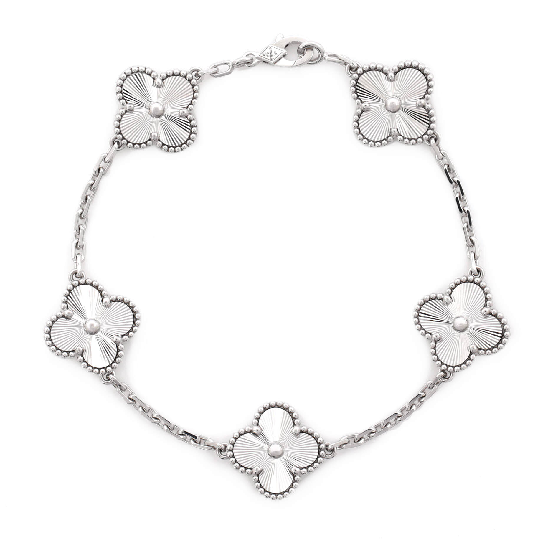 Vintage Alhambra 5 Motifs Bracelet Guilloche 18K White Gold