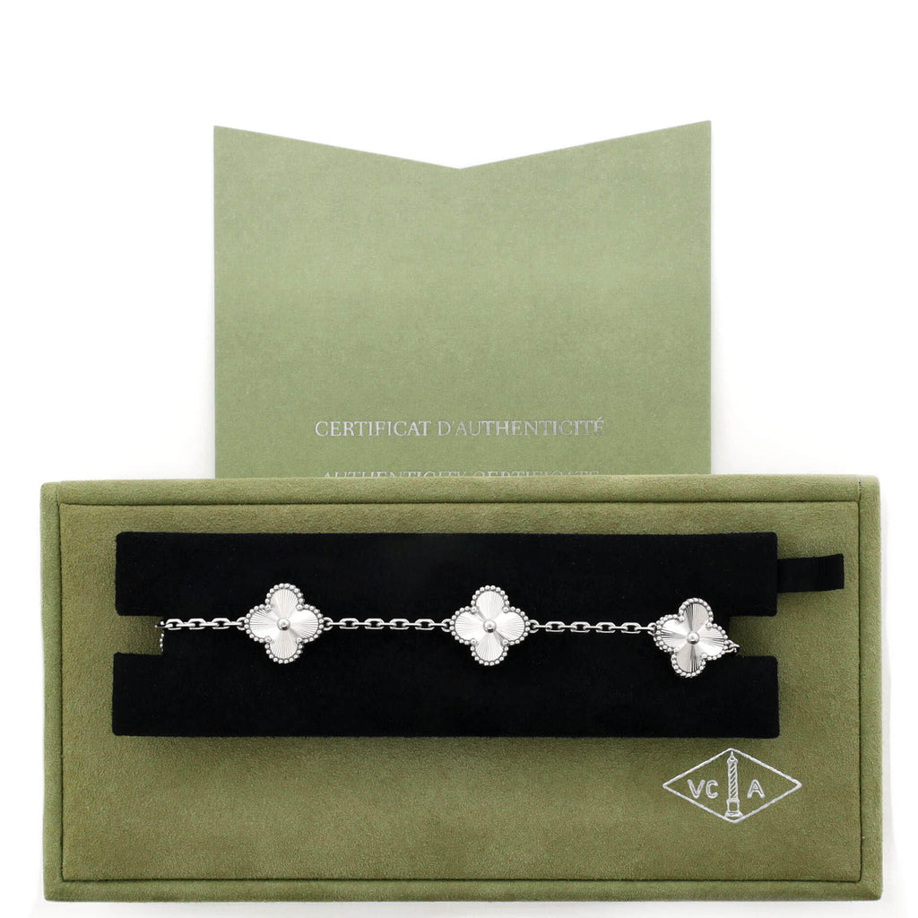 Vintage Alhambra 5 Motifs Bracelet Guilloche 18K White Gold