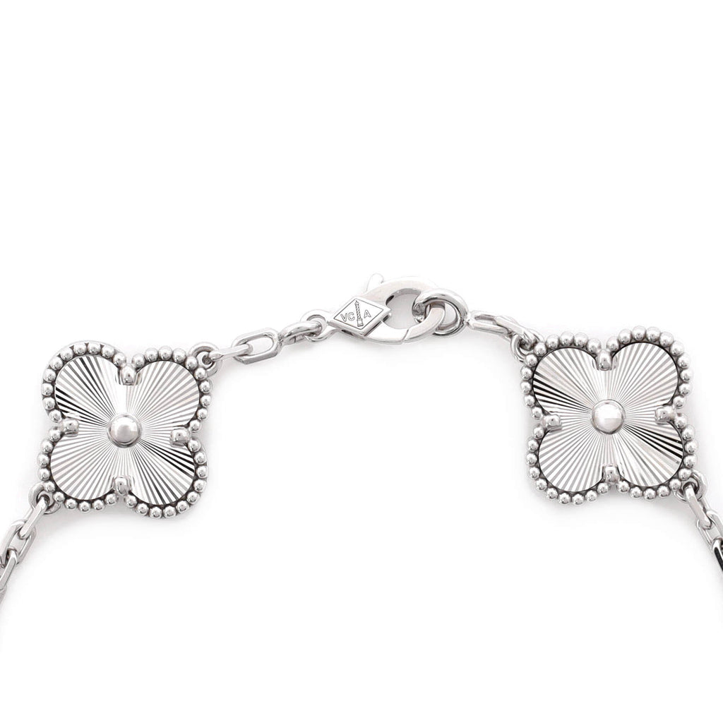 Vintage Alhambra 5 Motifs Bracelet Guilloche 18K White Gold