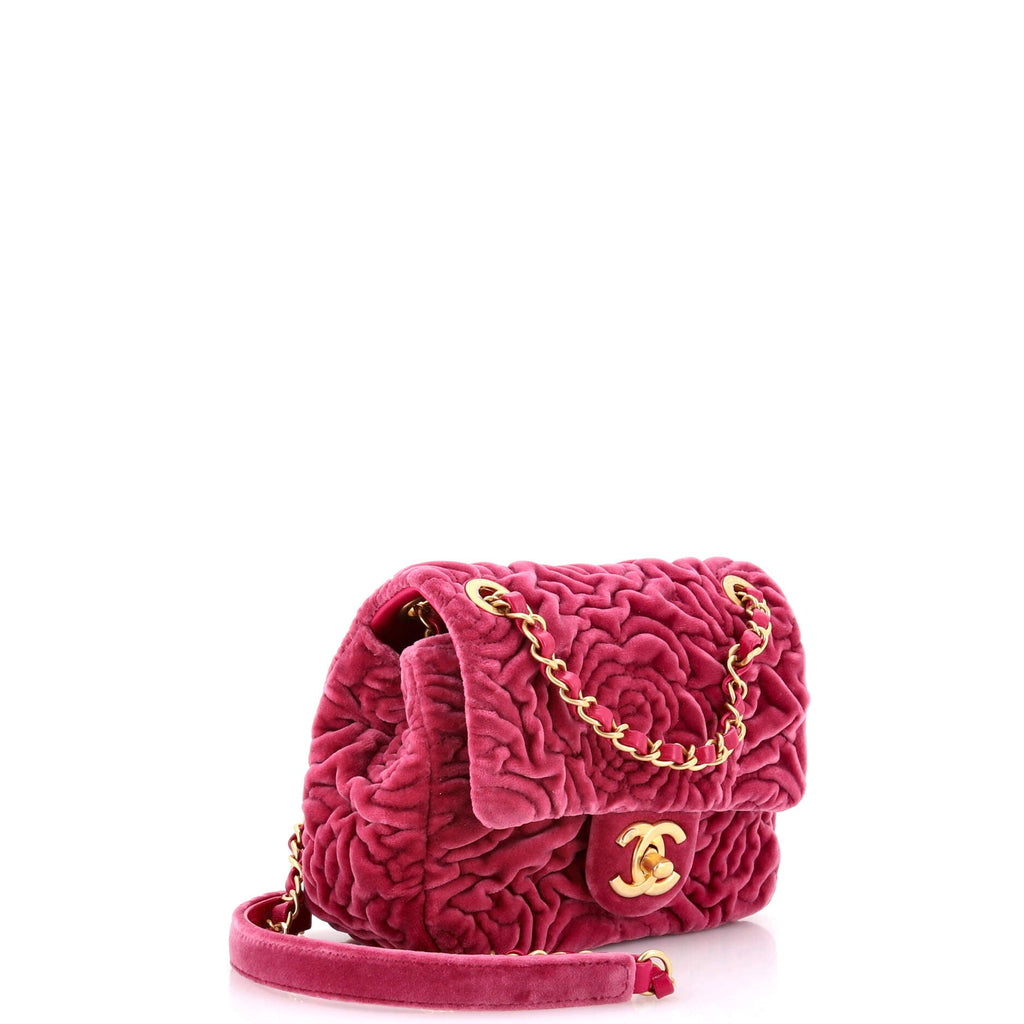 Square Classic Single Flap Bag Camellia Velvet Mini