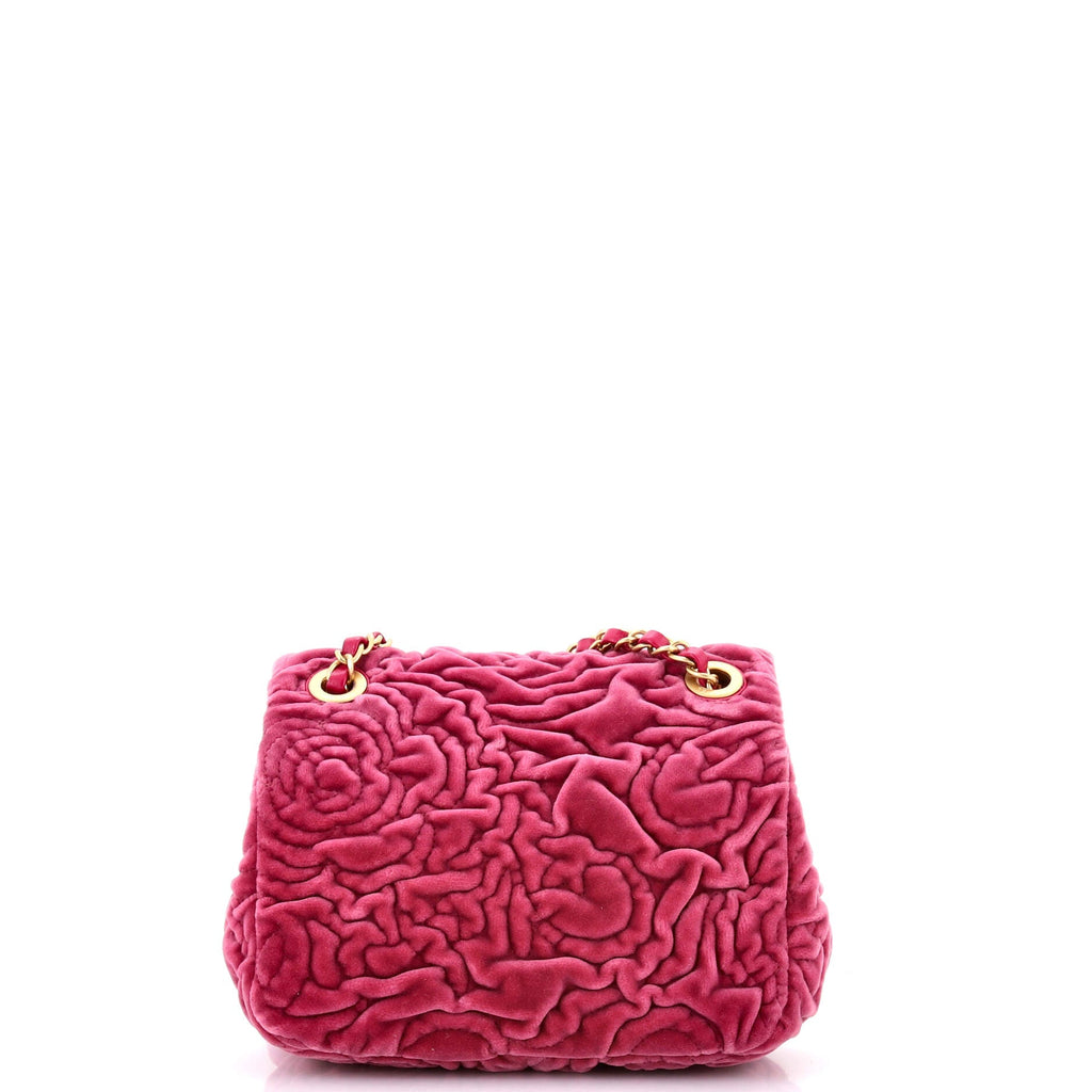 Square Classic Single Flap Bag Camellia Velvet Mini