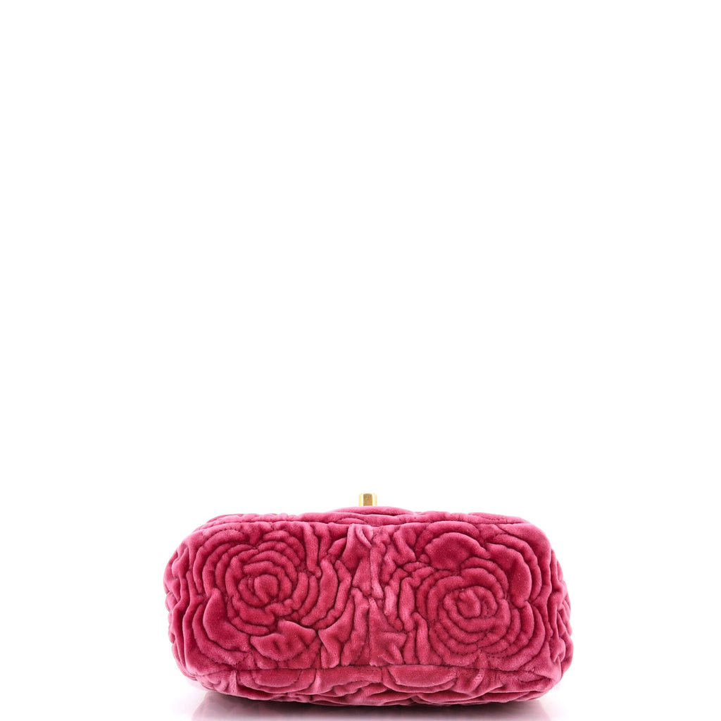 Square Classic Single Flap Bag Camellia Velvet Mini