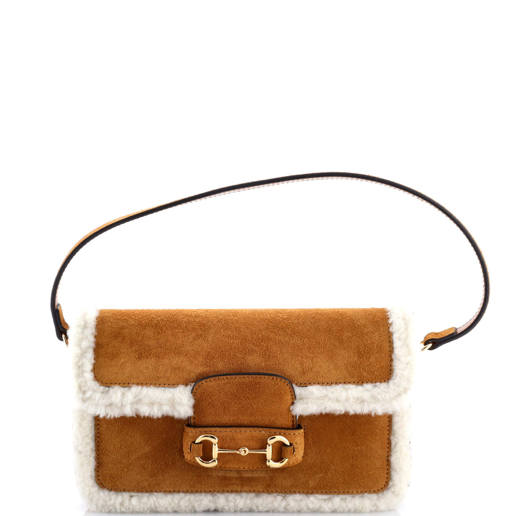 Horsebit 1955 Shoulder Bag Suede with Shearling Mini