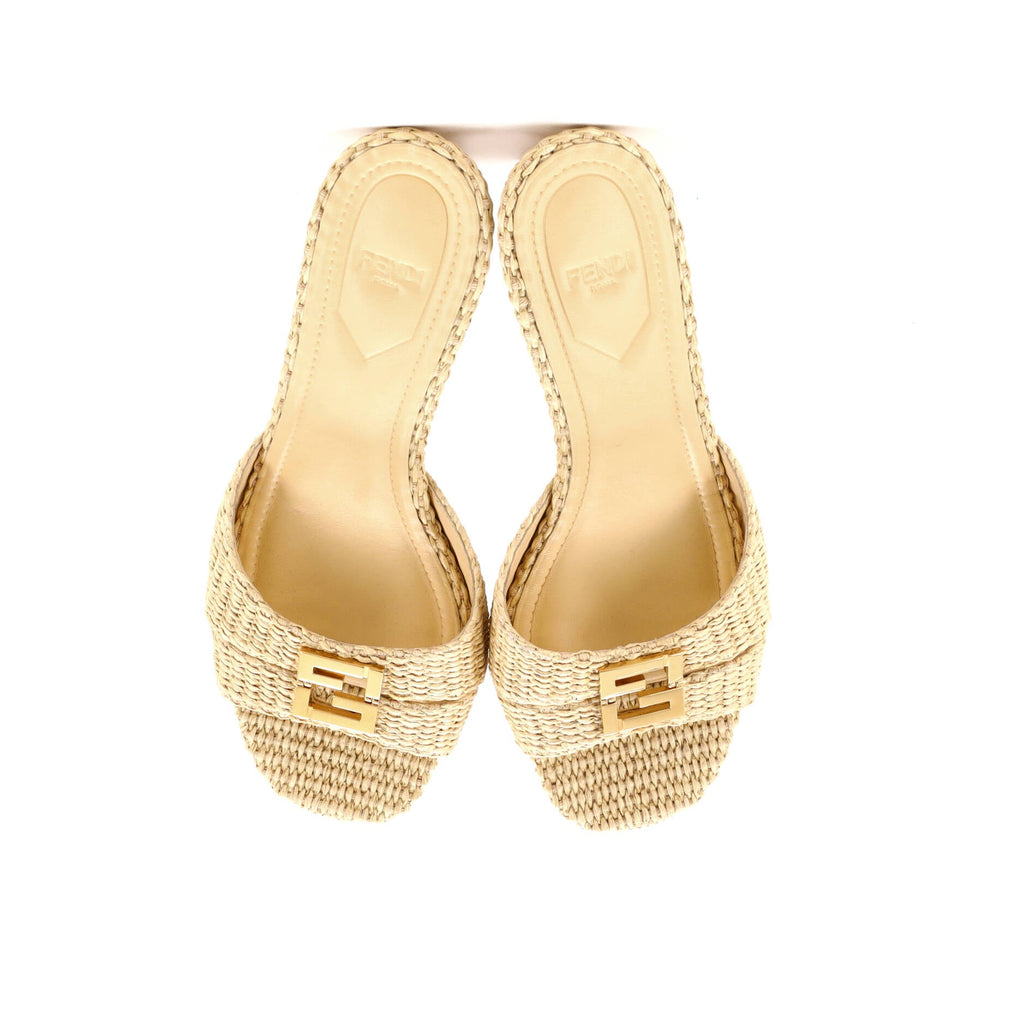 Women's FF Fold Heeled Mules Raffia