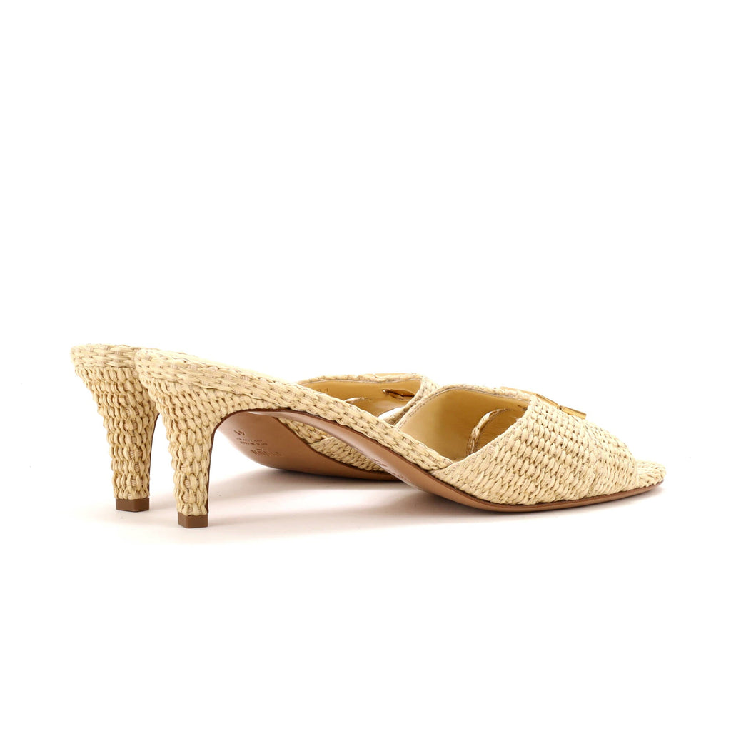 Women's FF Fold Heeled Mules Raffia
