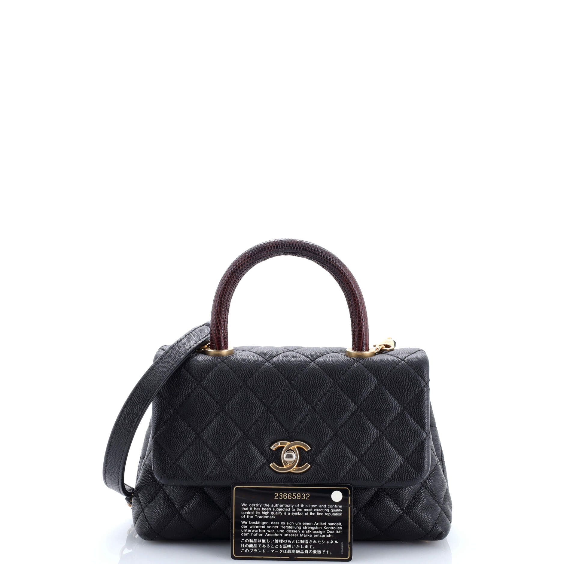 Coco Top Handle Bag Quilted Caviar with Lizard Mini