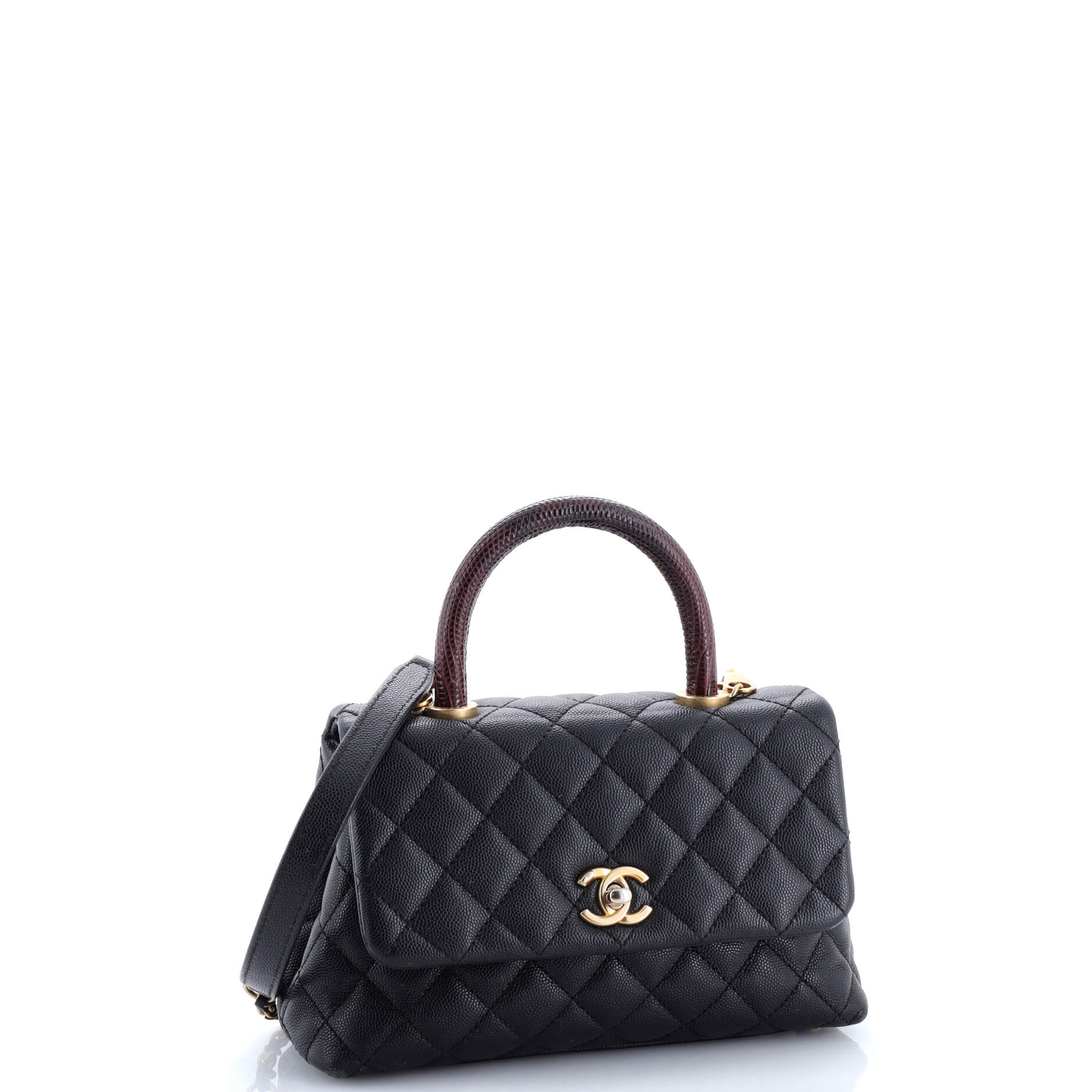 Coco Top Handle Bag Quilted Caviar with Lizard Mini