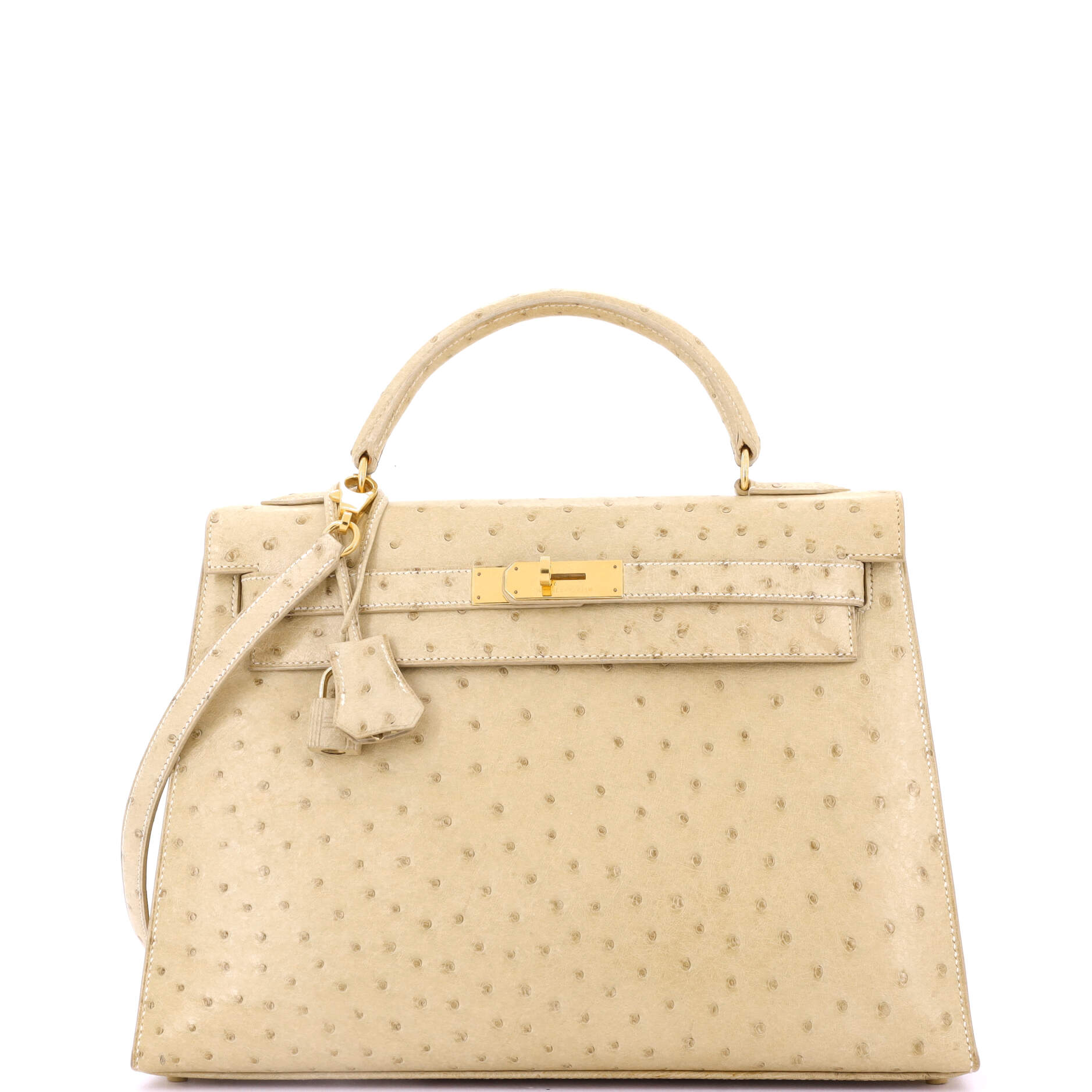 Kelly Handbag Light Ostrich with Gold Hardware 32