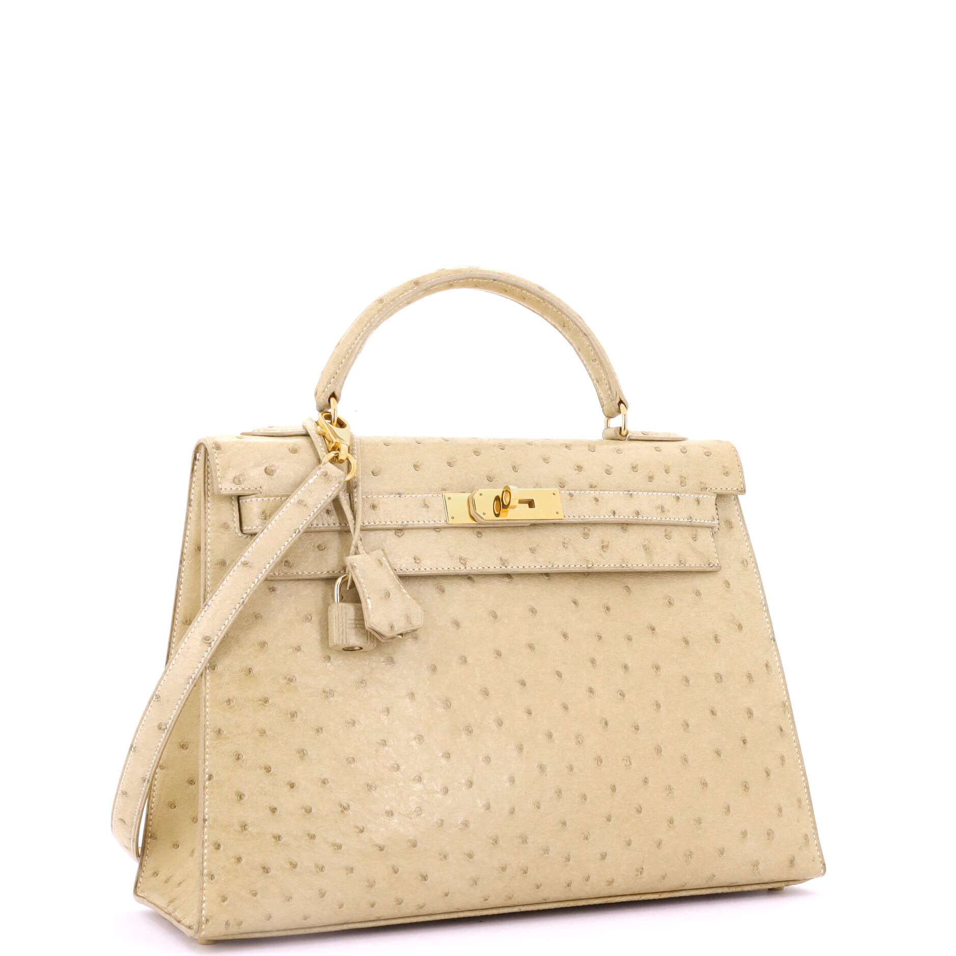 Kelly Handbag Light Ostrich with Gold Hardware 32