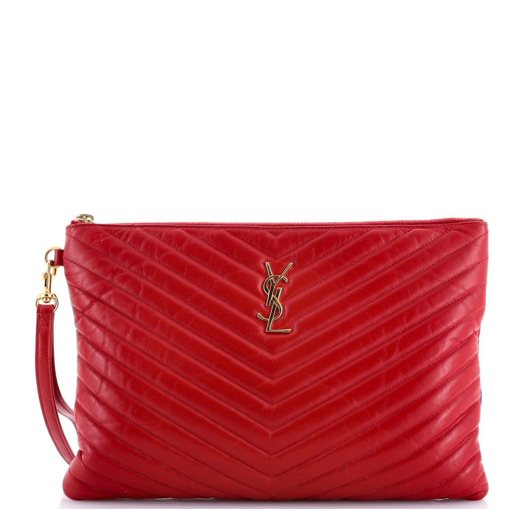 Classic Monogram Wristlet Pouch Matelasse Chevron Leather Large
