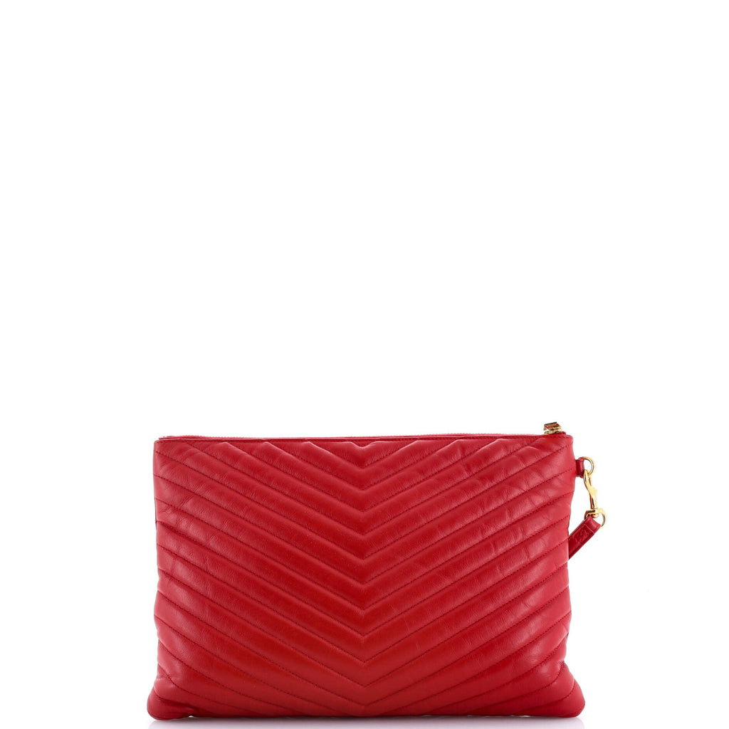 Classic Monogram Wristlet Pouch Matelasse Chevron Leather Large