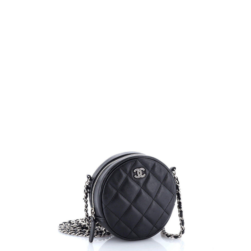 Round Clutch with Chain Quilted Lambskin Mini