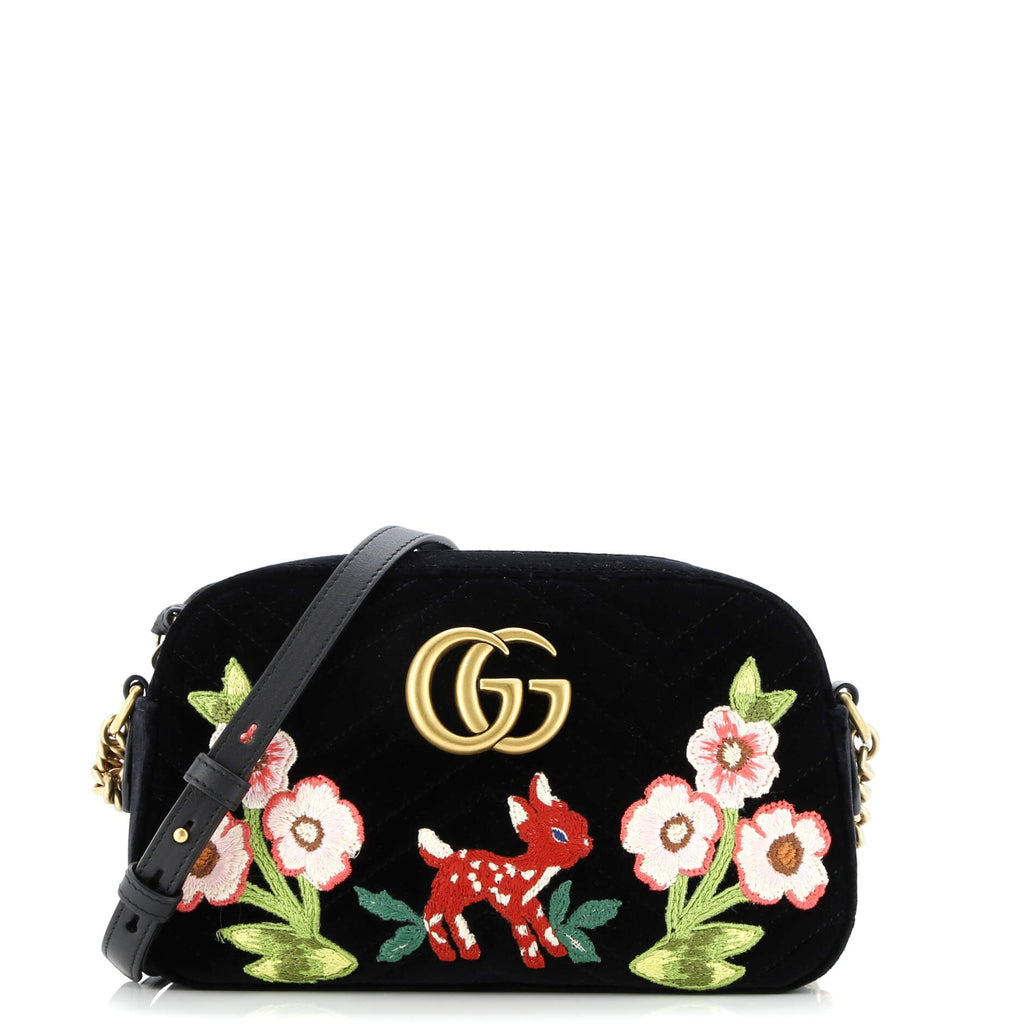 GG Marmont Shoulder Bag Matelasse Velvet with Applique Small