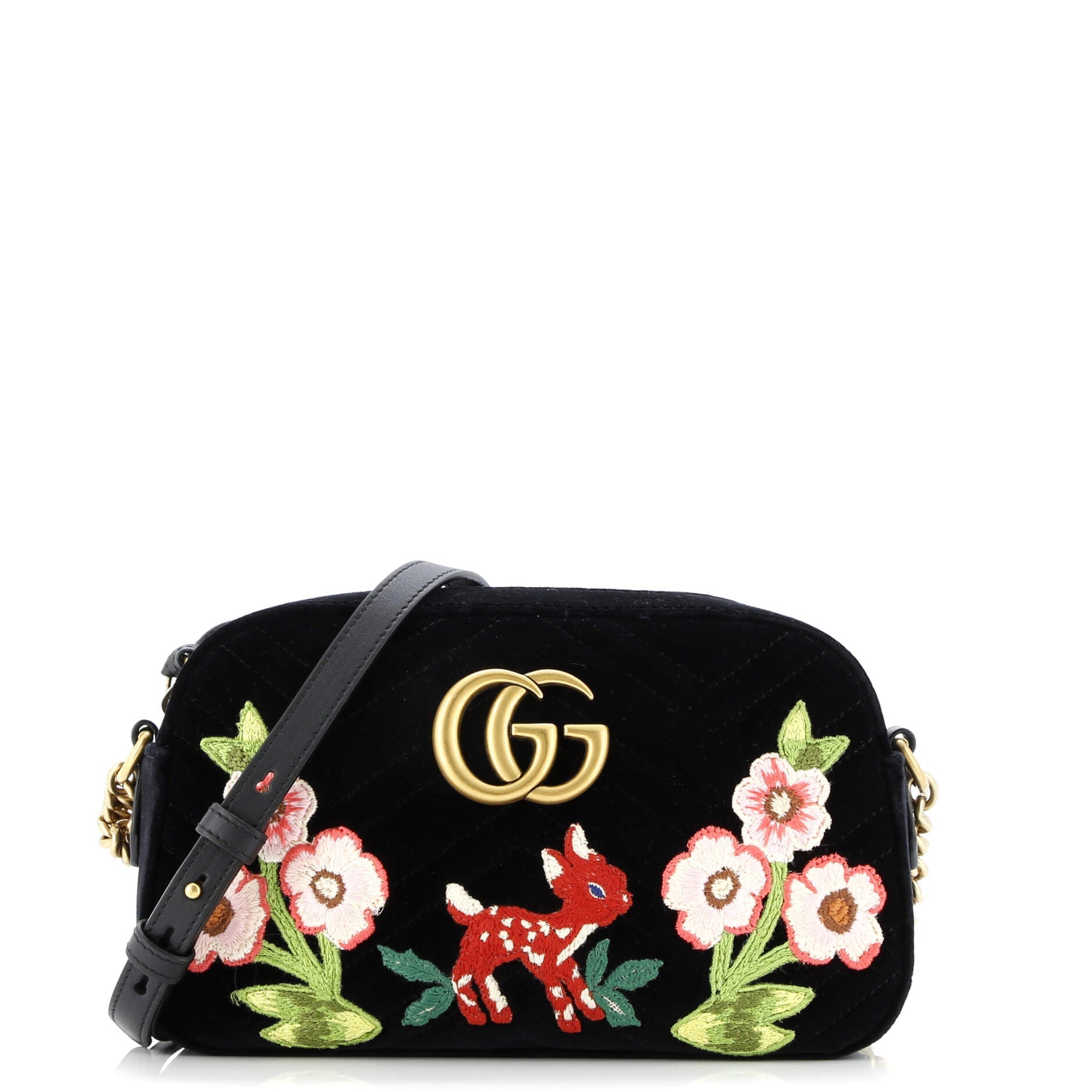 GG Marmont Shoulder Bag Matelasse Velvet with Applique Small