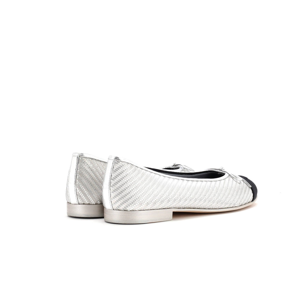 Women's CC Cap Toe Bow Ballerina Flats Woven Fabric with Grosgrain