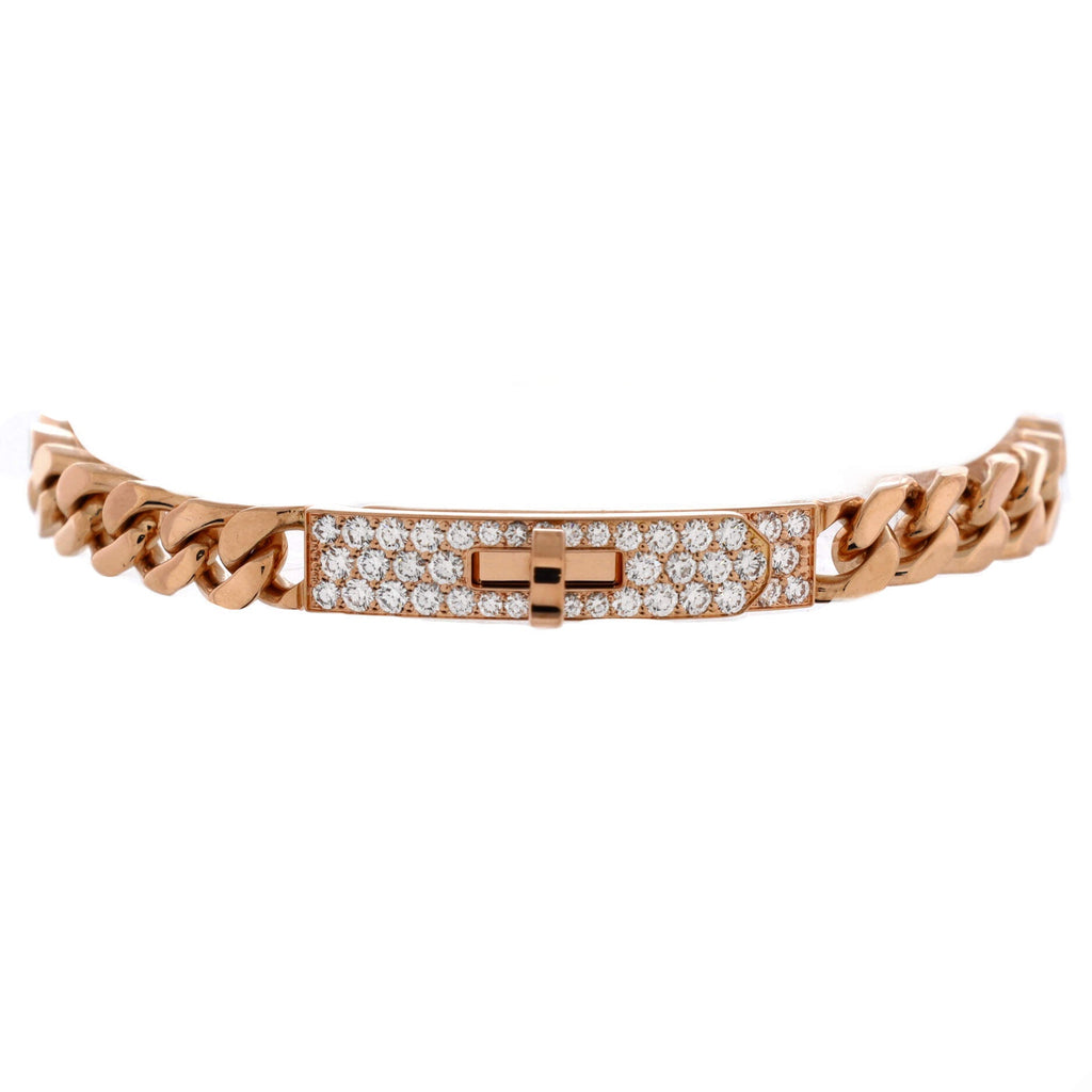 Kelly Gourmette Bracelet 18K Rose Gold and Pave Diamonds Extra Small