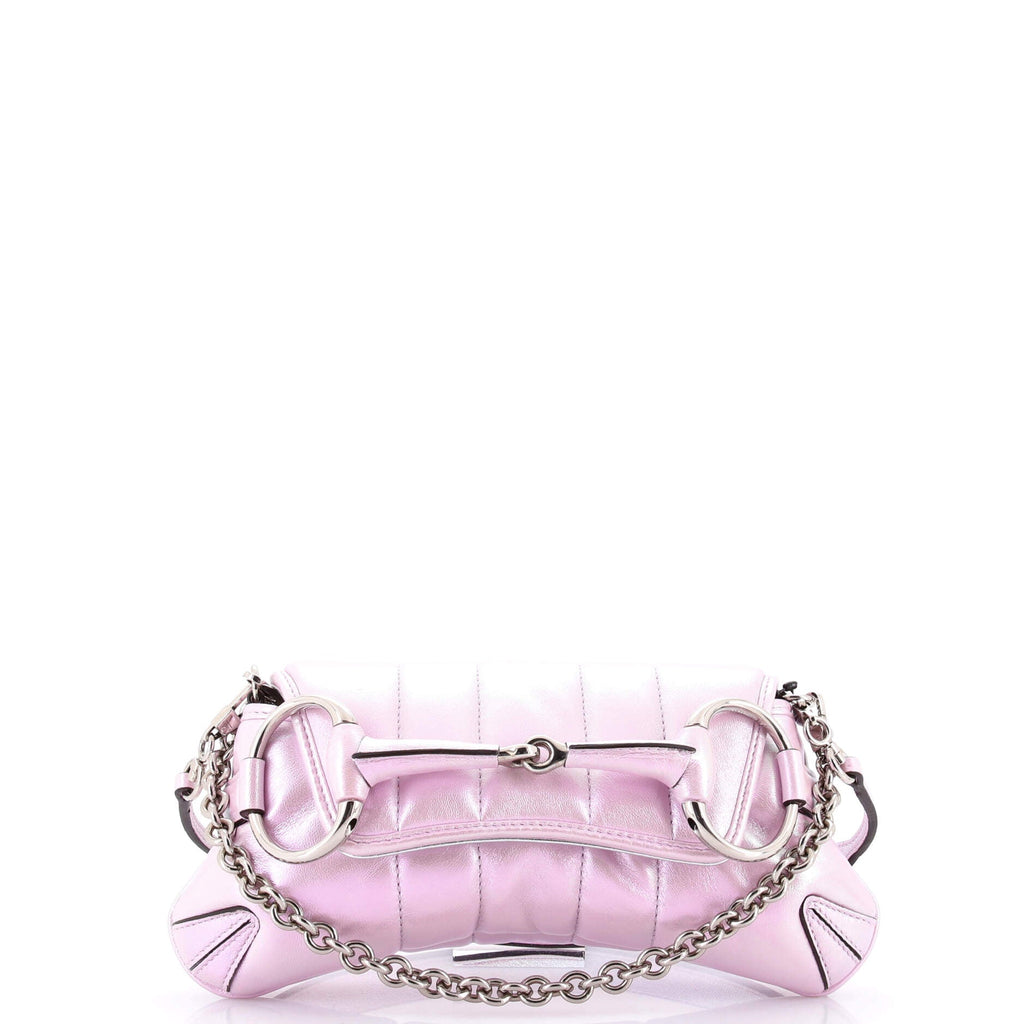 Horsebit Chain Shoulder Bag Vertical Quilted Leather Small