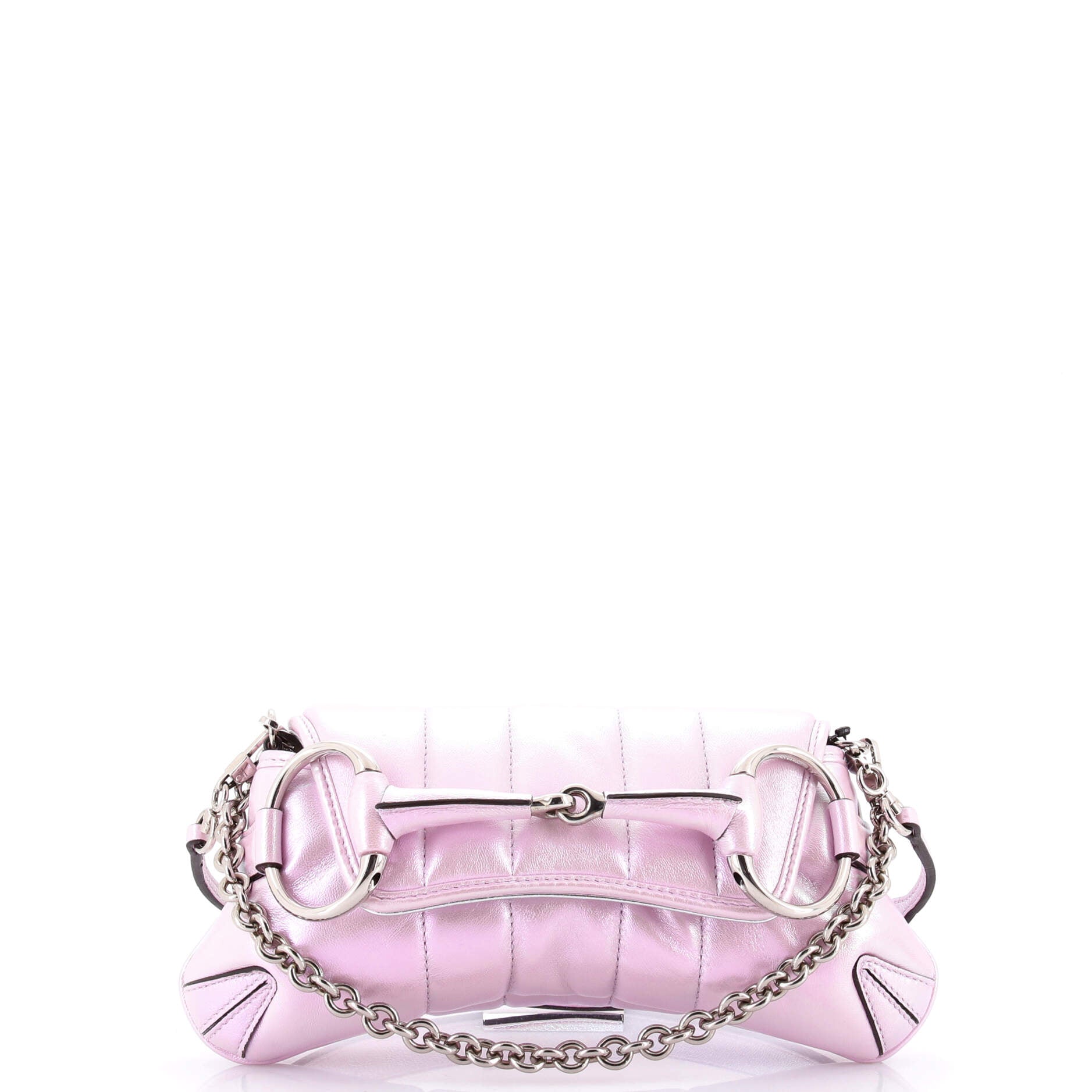 Horsebit Chain Shoulder Bag Vertical Quilted Leather Small