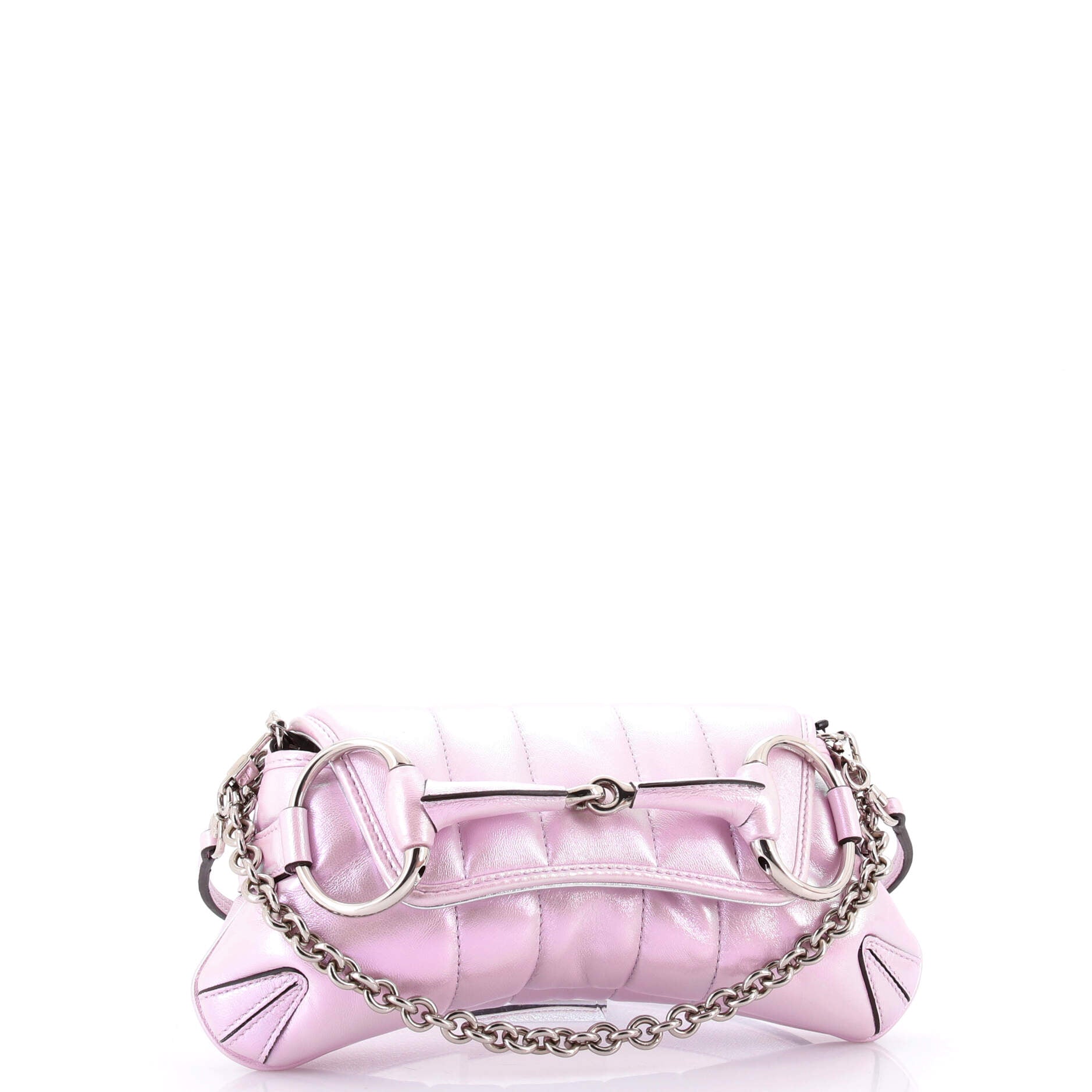 Horsebit Chain Shoulder Bag Vertical Quilted Leather Small