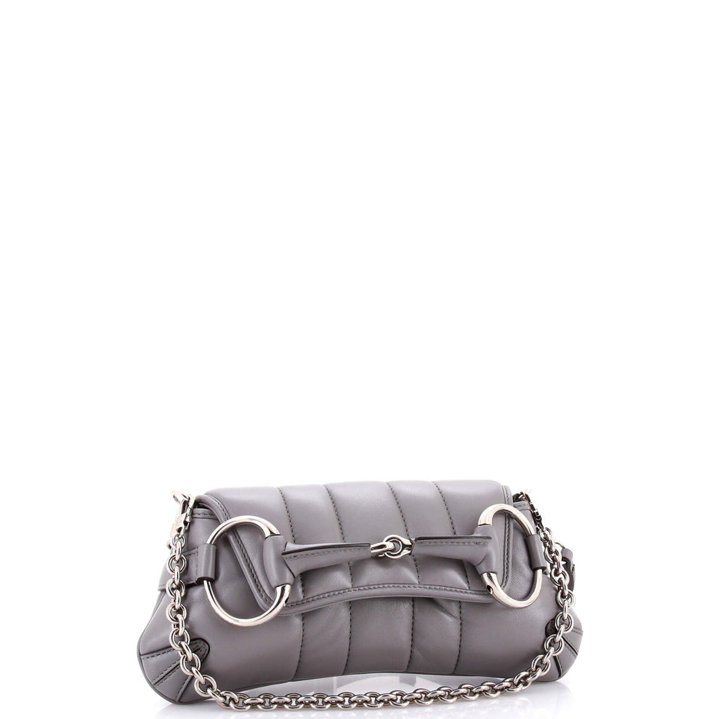Horsebit Chain Shoulder Bag Vertical Quilted Leather Small