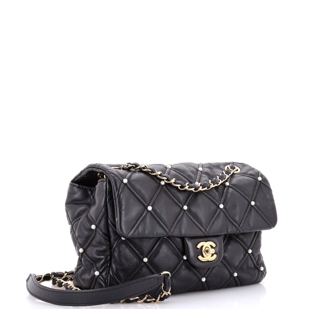 CC Flap Bag Pearl Studded Quilted Lambskin Medium