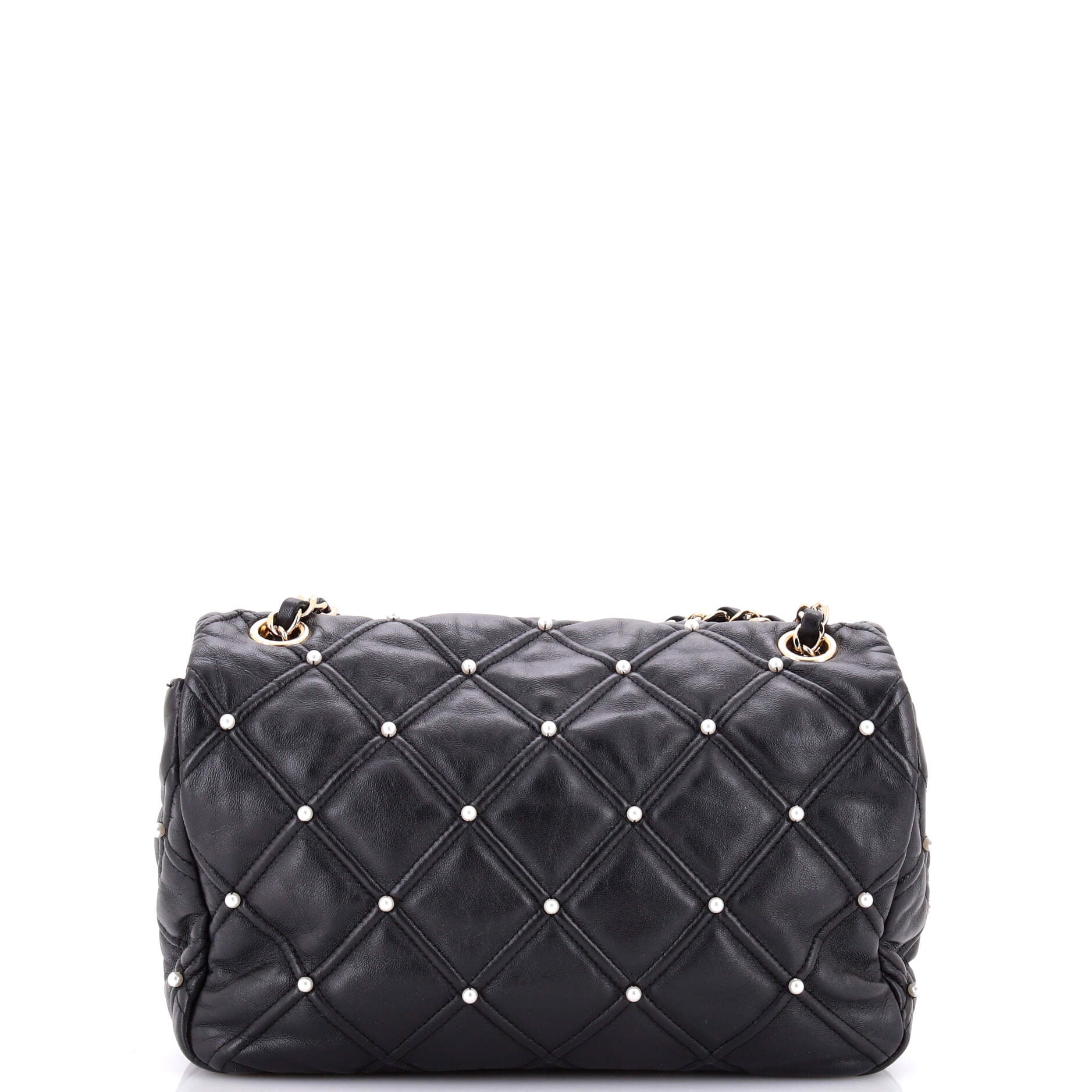 CC Flap Bag Pearl Studded Quilted Lambskin Medium