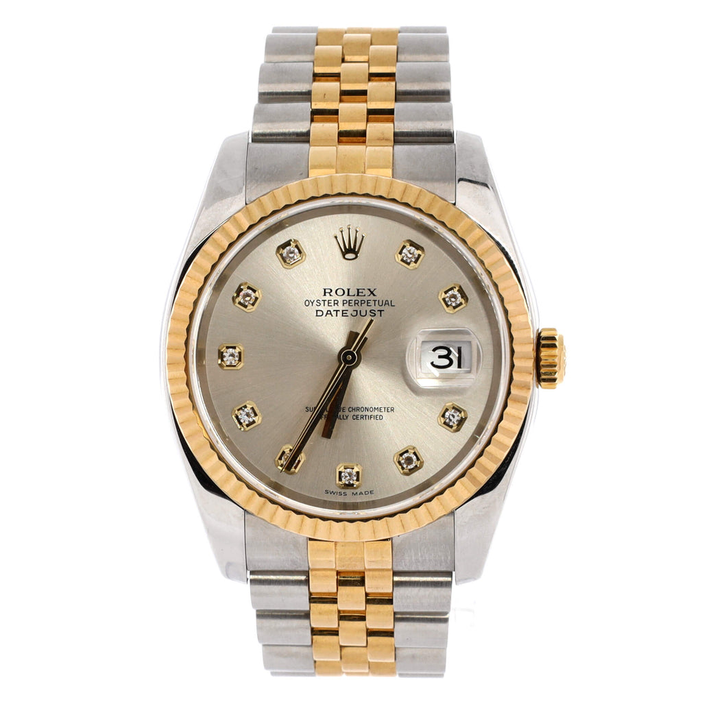 Oyster Perpetual Datejust Automatic Watch Stainless Steel and Yellow Gold with Diamond Markers 36
