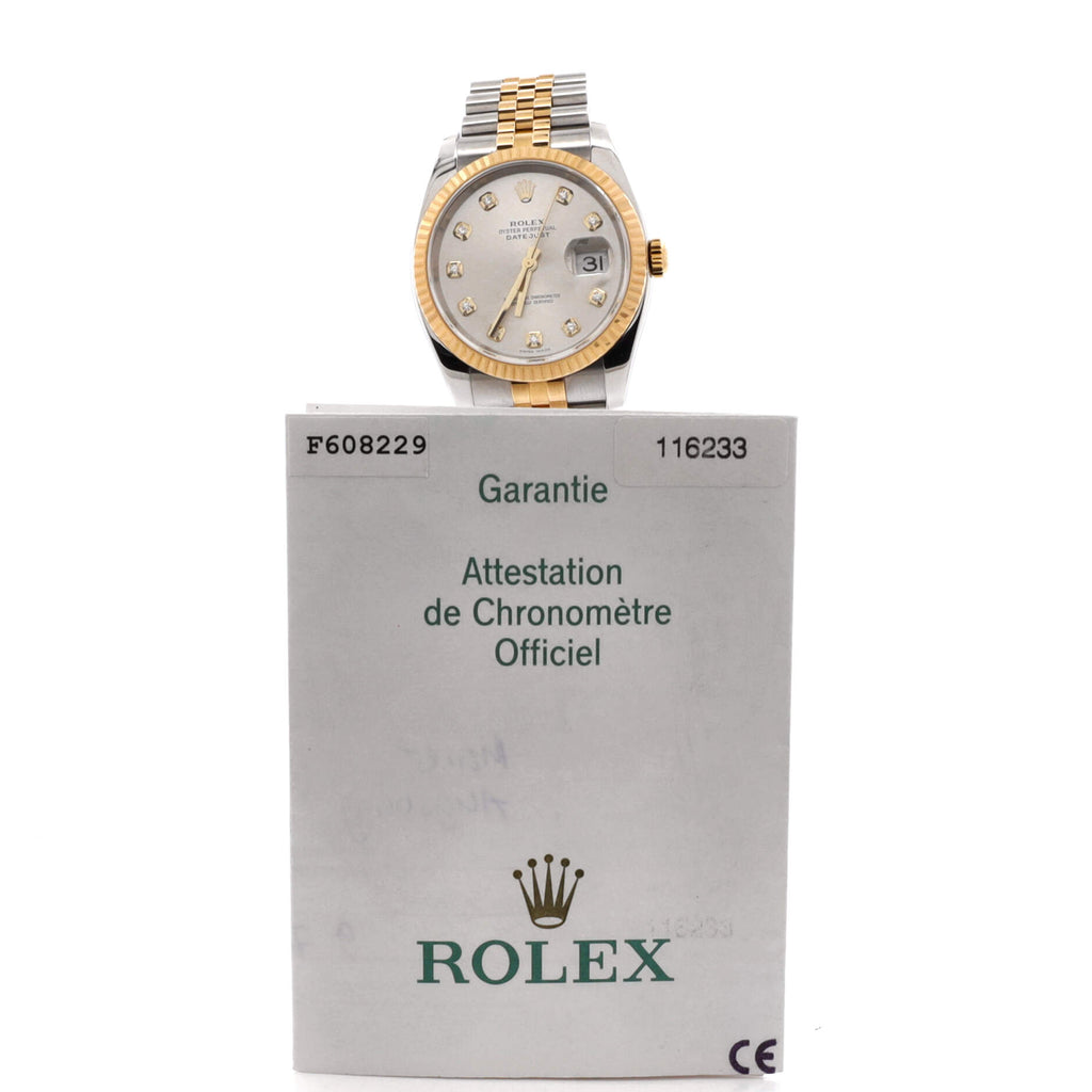 Oyster Perpetual Datejust Automatic Watch Stainless Steel and Yellow Gold with Diamond Markers 36