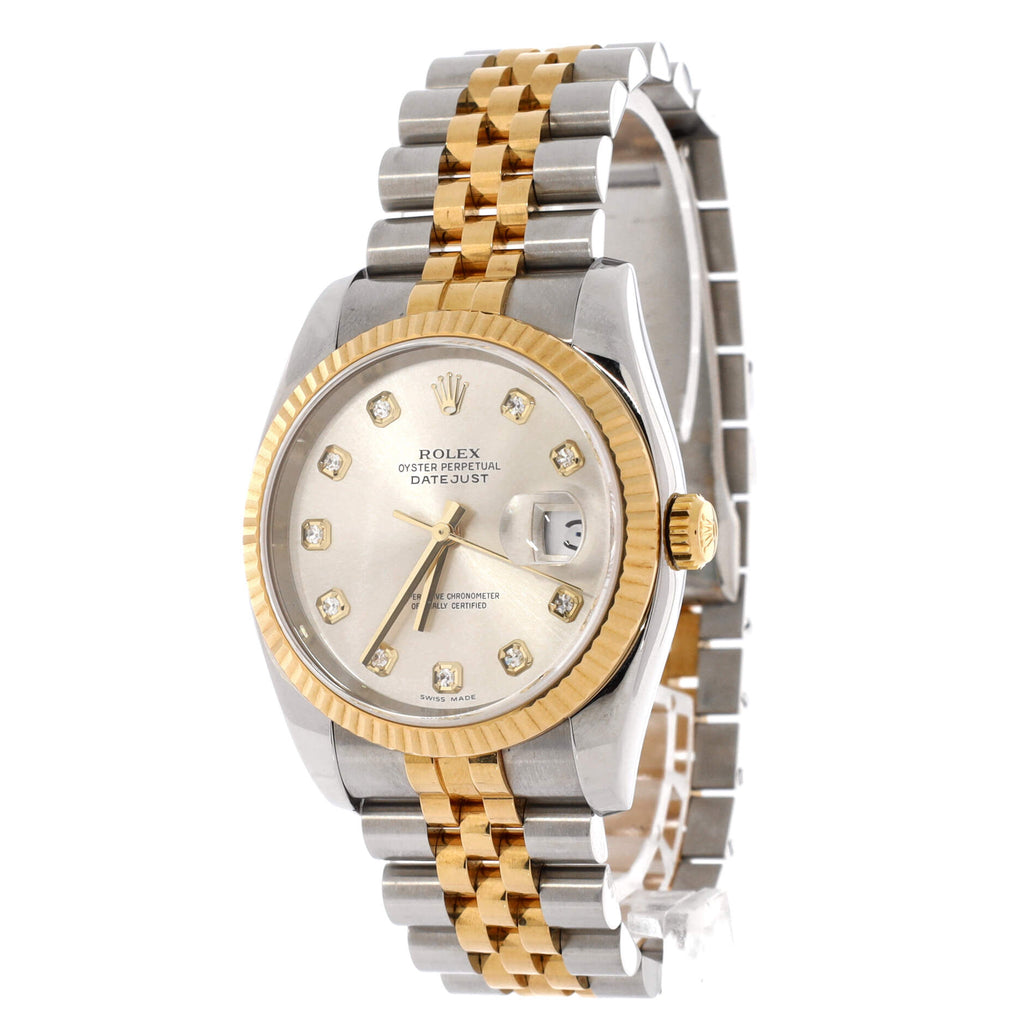 Oyster Perpetual Datejust Automatic Watch Stainless Steel and Yellow Gold with Diamond Markers 36