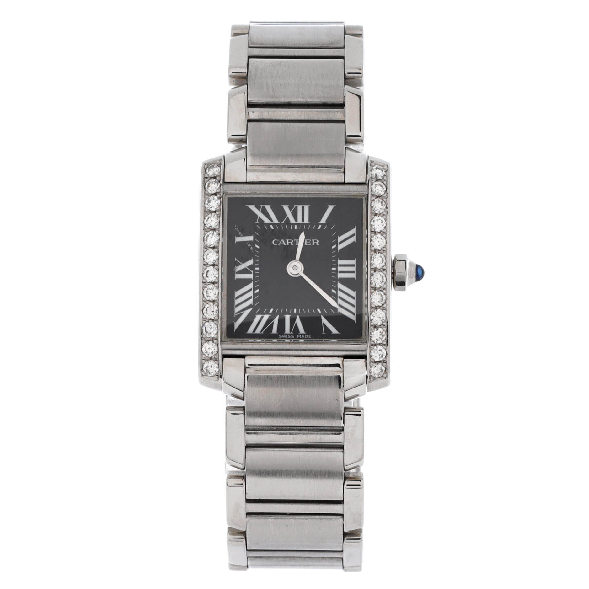 Tank Francaise Quartz Watch Stainless Steel with Diamond Bezel 20