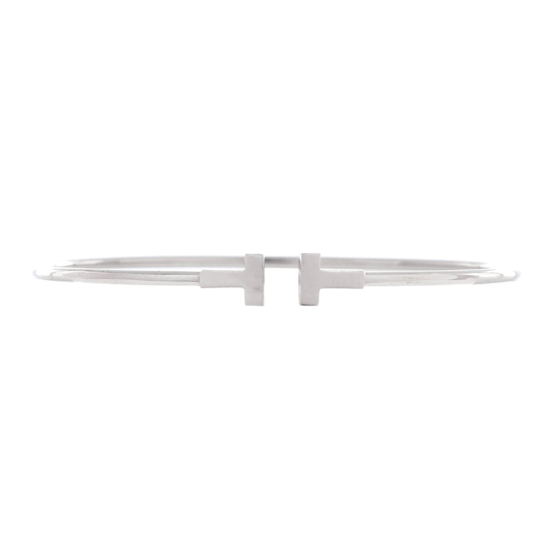 T Wire Bracelet 18K White Gold Narrow