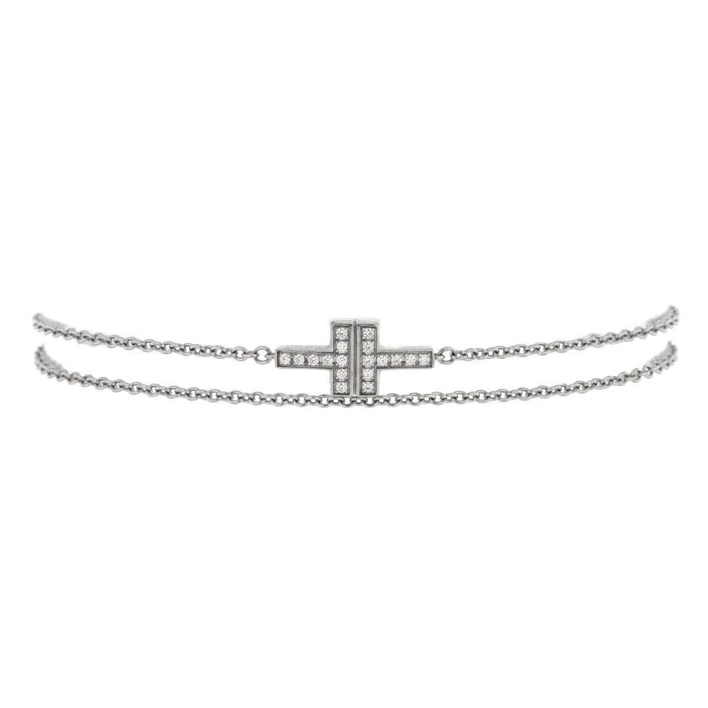 T Double Chain Bracelet 18K White Gold and Diamonds Small