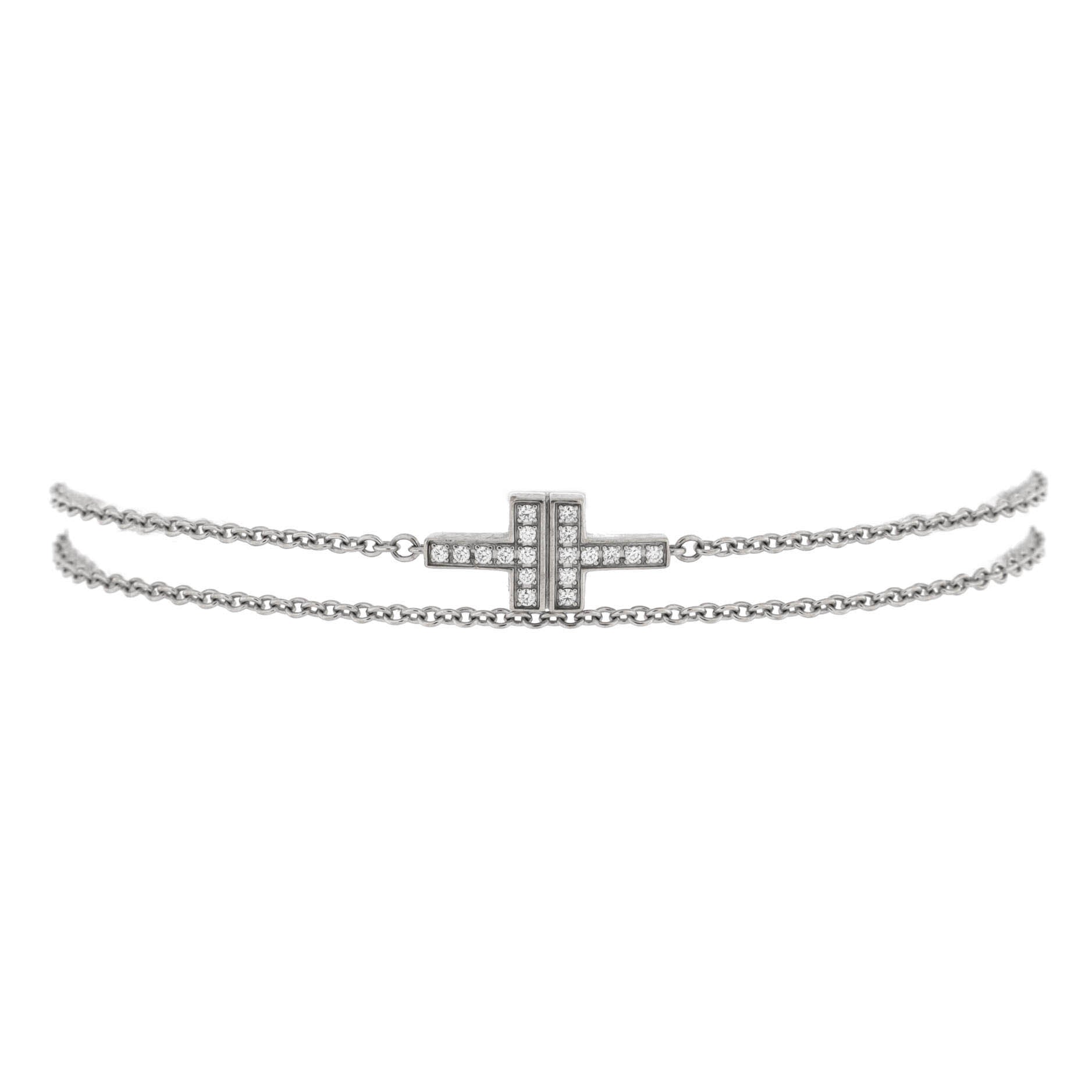T Double Chain Bracelet 18K White Gold and Diamonds Small