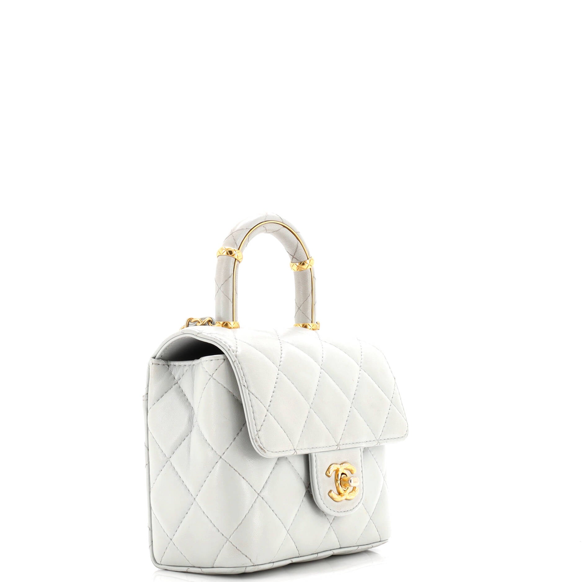 Crush Top Handle Flap Bag Quilted Lambskin Mini