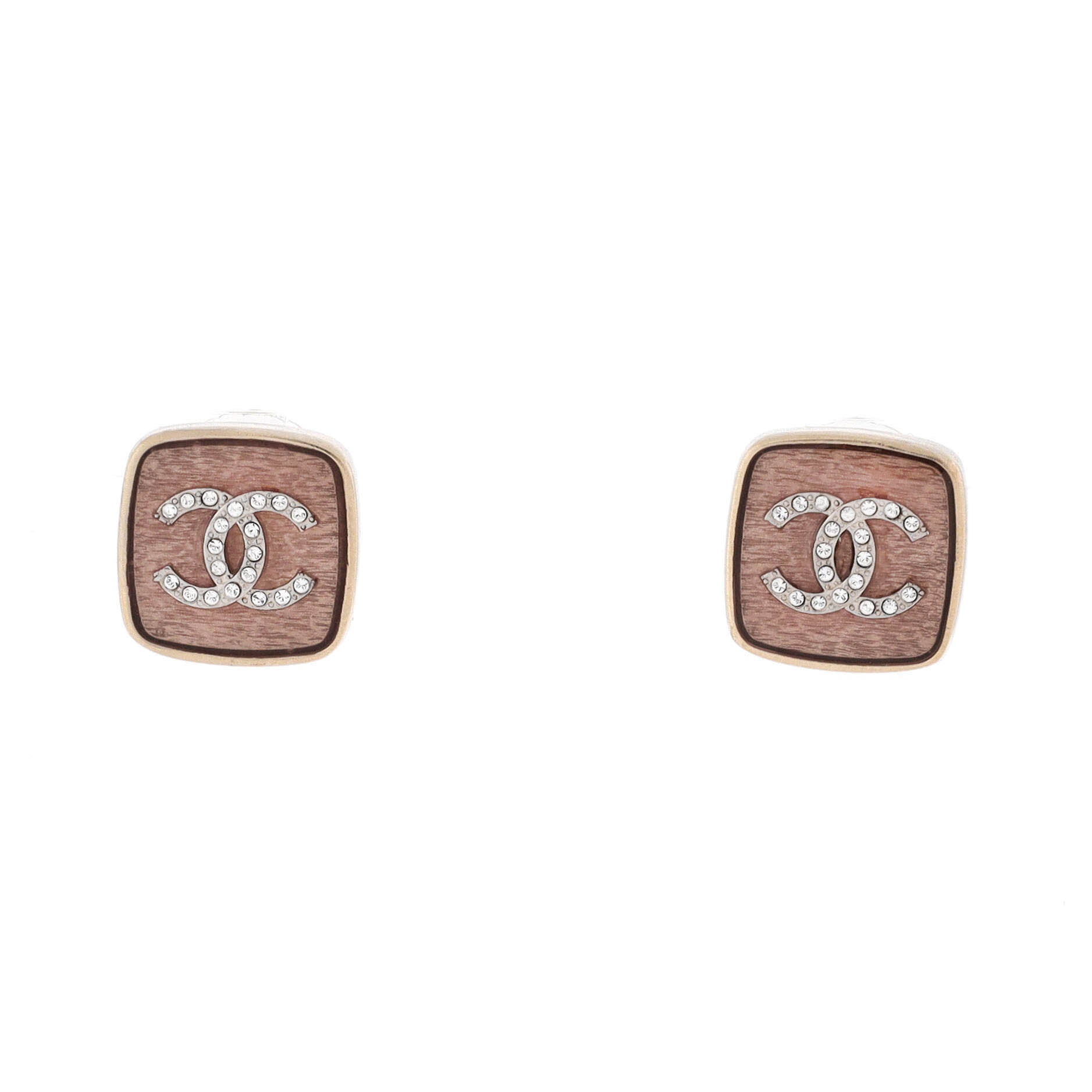 CC Square Stud Earring Earrings Brushed Metal with Crystals
