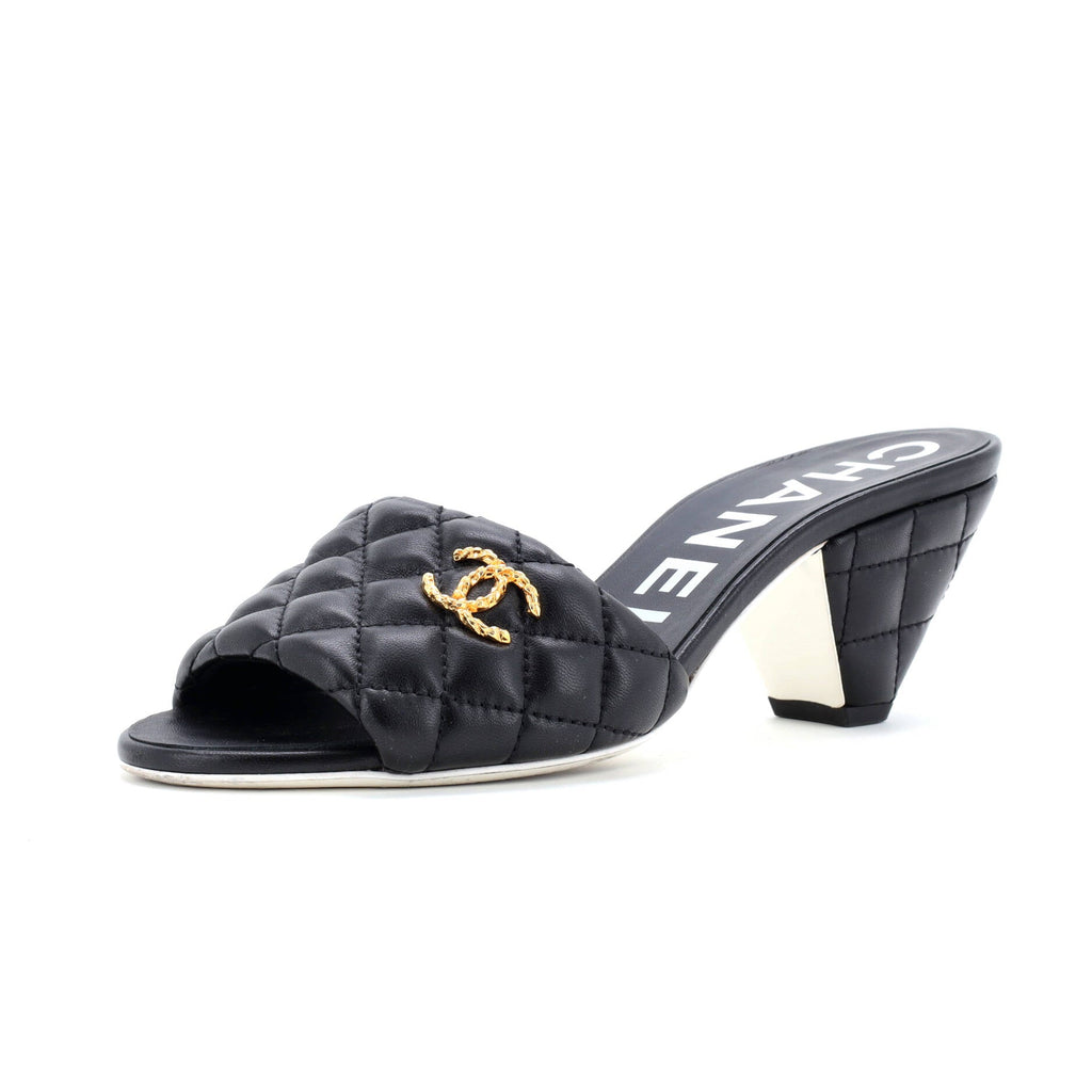 Women's CC Heeled Mule Sandals Quilted Leather