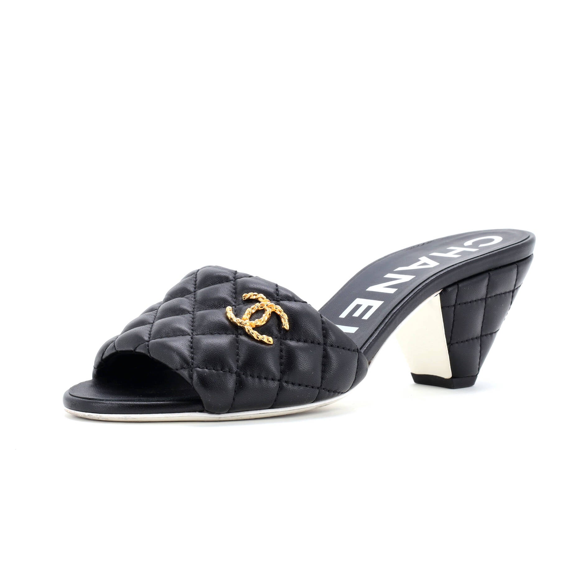 Women's CC Heeled Mule Sandals Quilted Leather