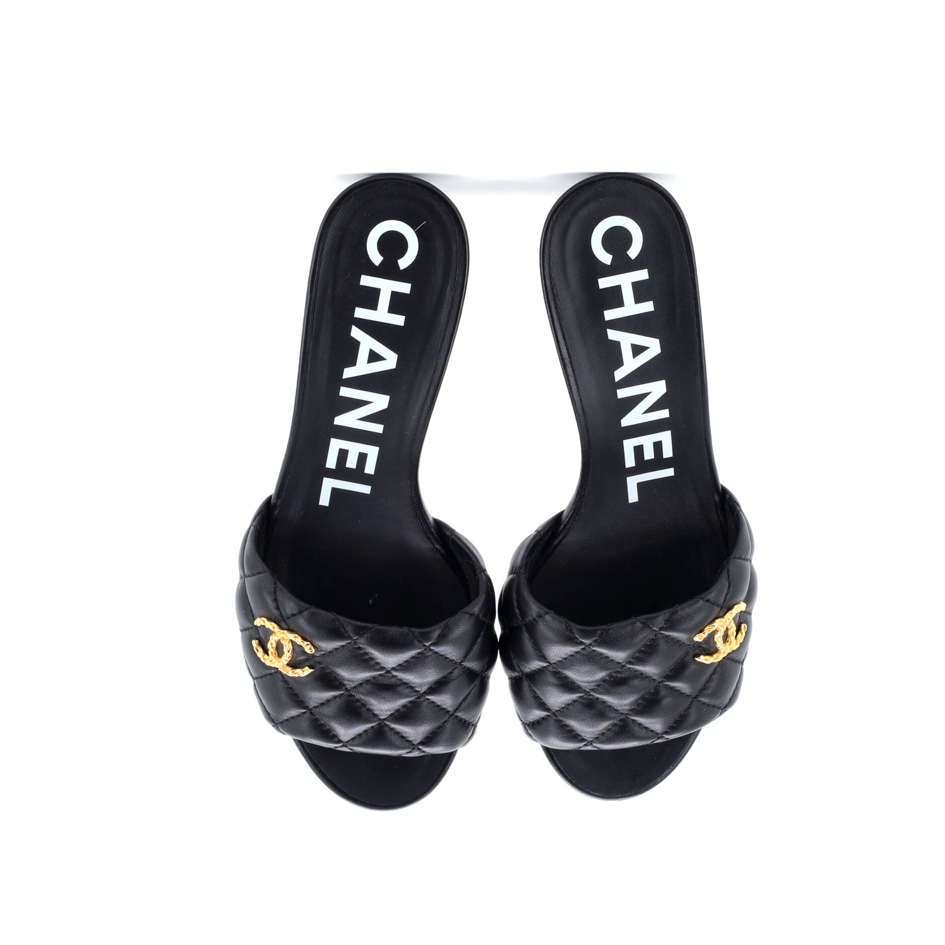 Women's CC Heeled Mule Sandals Quilted Leather