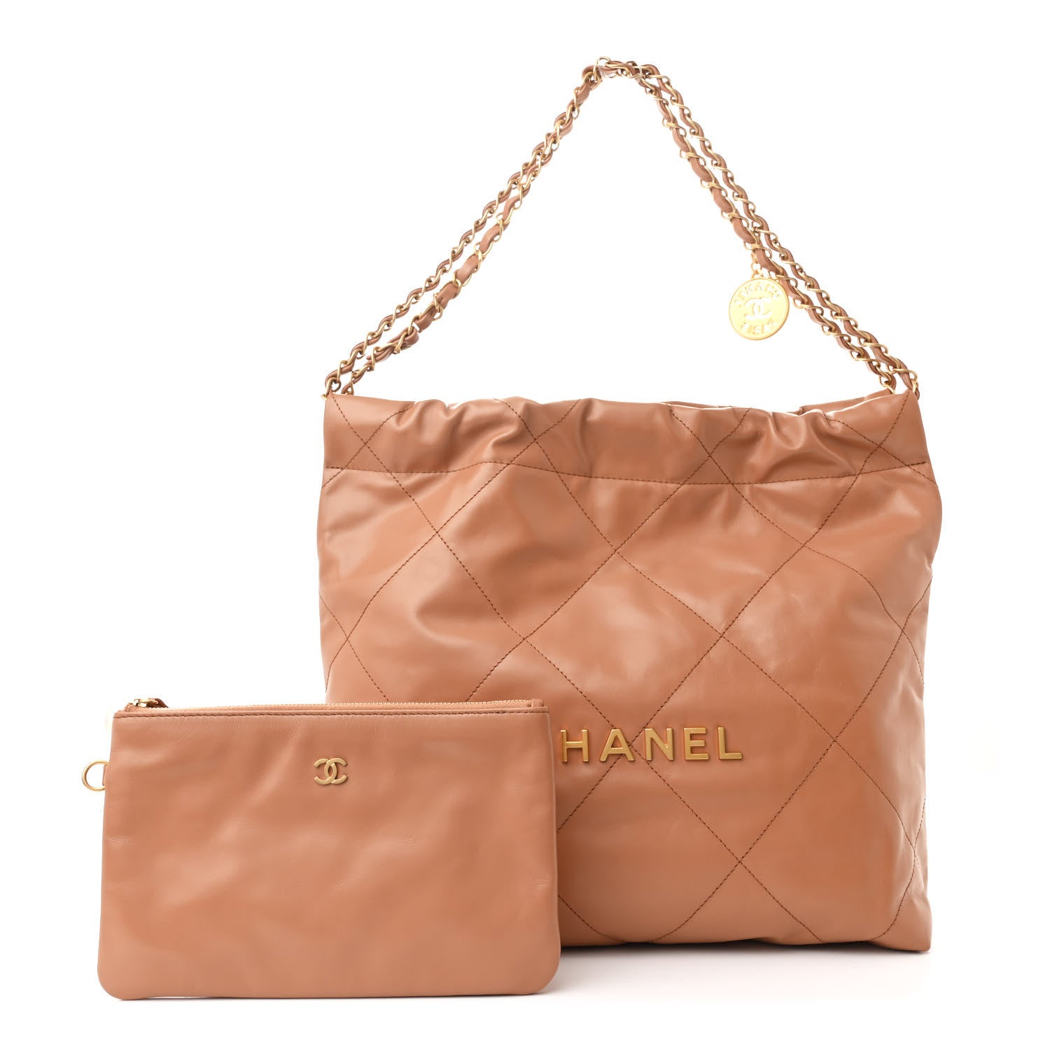 Shiny Calfskin Quilted Small Chanel 22 Beige