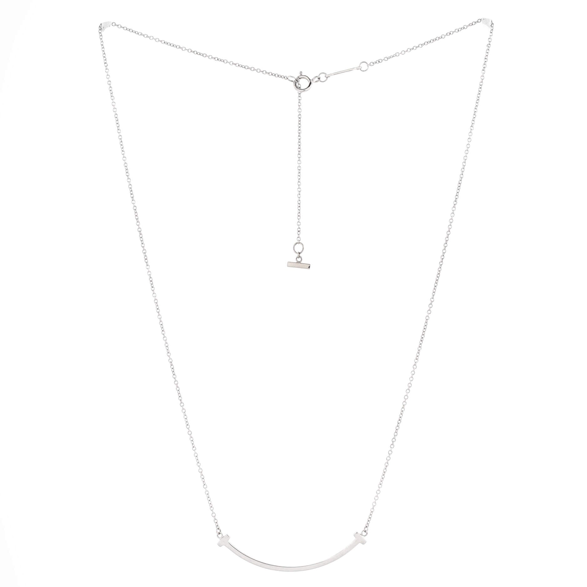 T Smile Pendant Necklace 18K White Gold Small