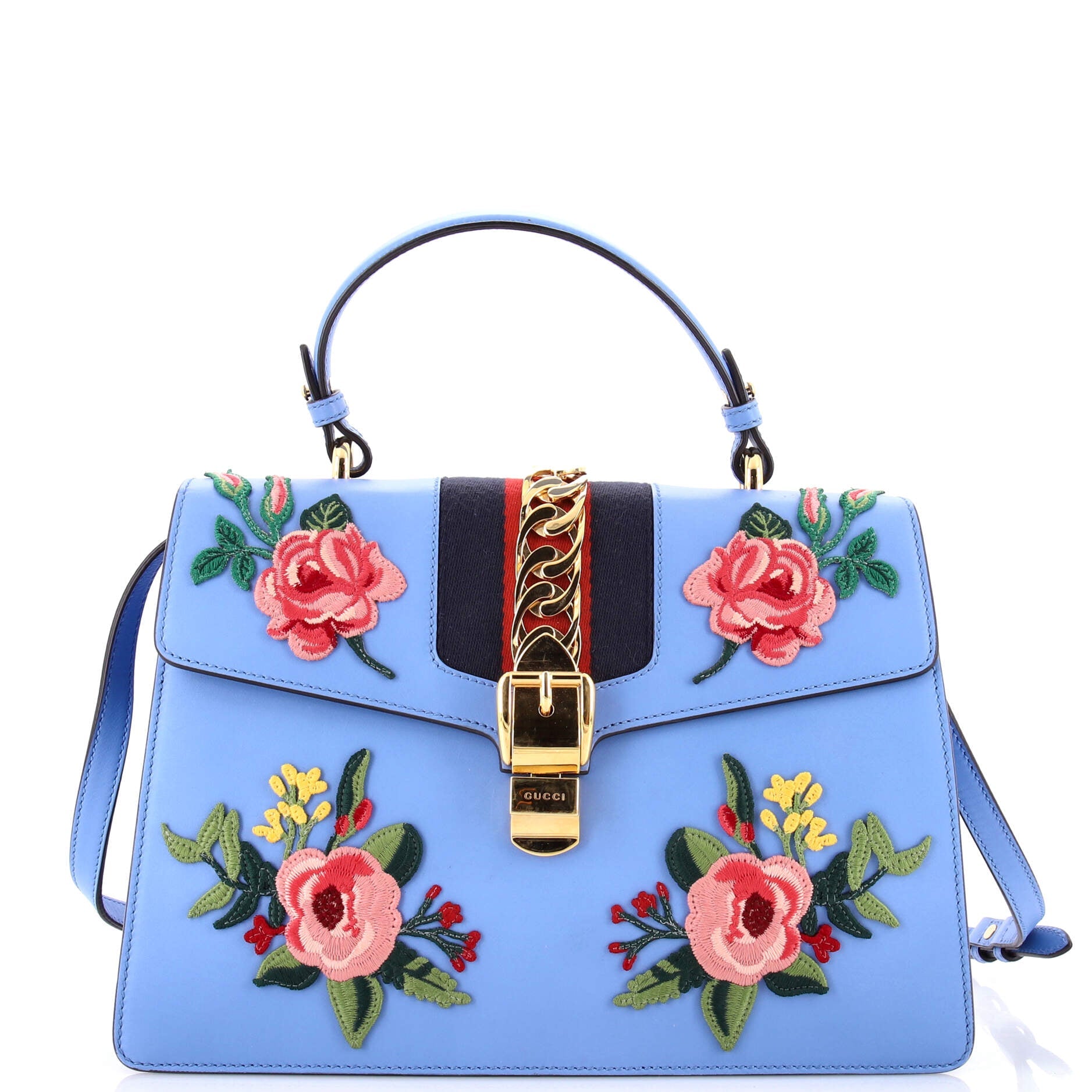 Sylvie Top Handle Bag Embroidered Leather Medium