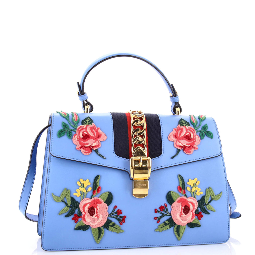 Sylvie Top Handle Bag Embroidered Leather Medium