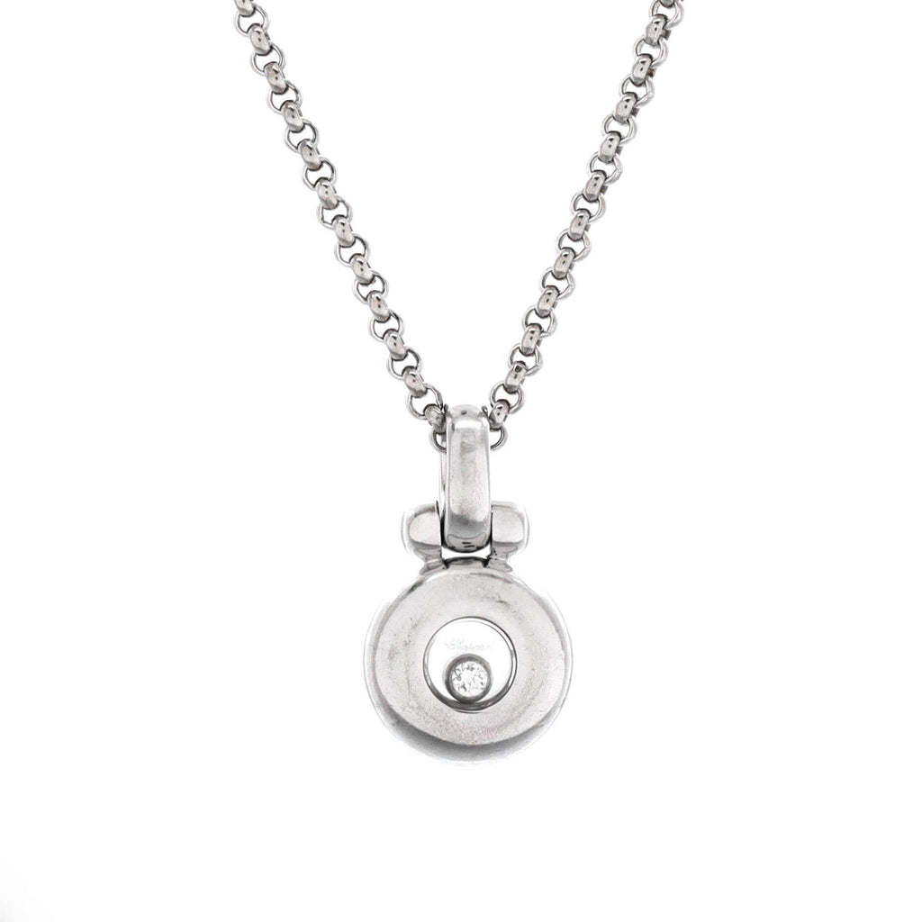 Happy Diamonds Round Pendant Necklace 18K White Gold with 1 Floating Diamond