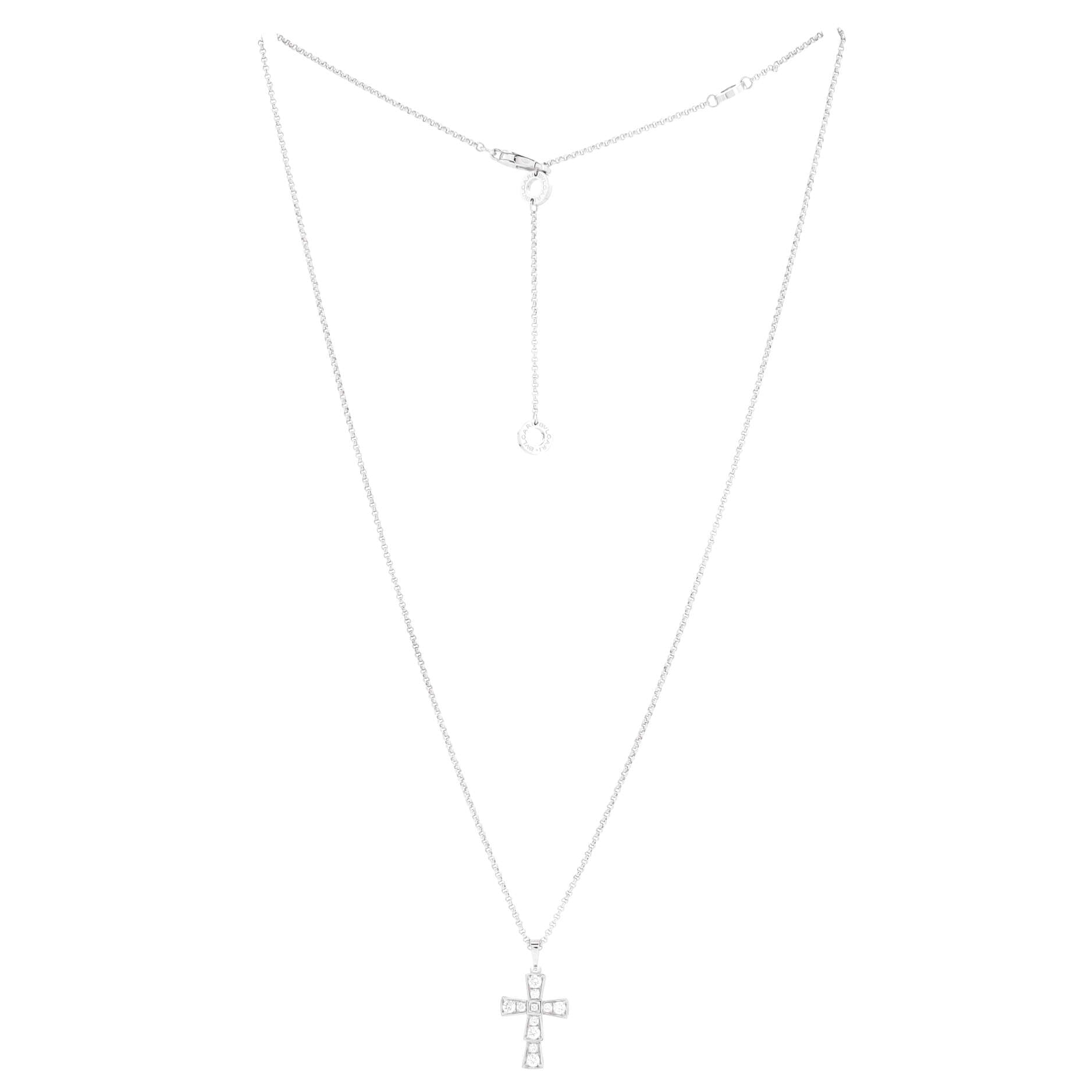 Serpenti Cross Necklace 18K White Gold and Diamonds