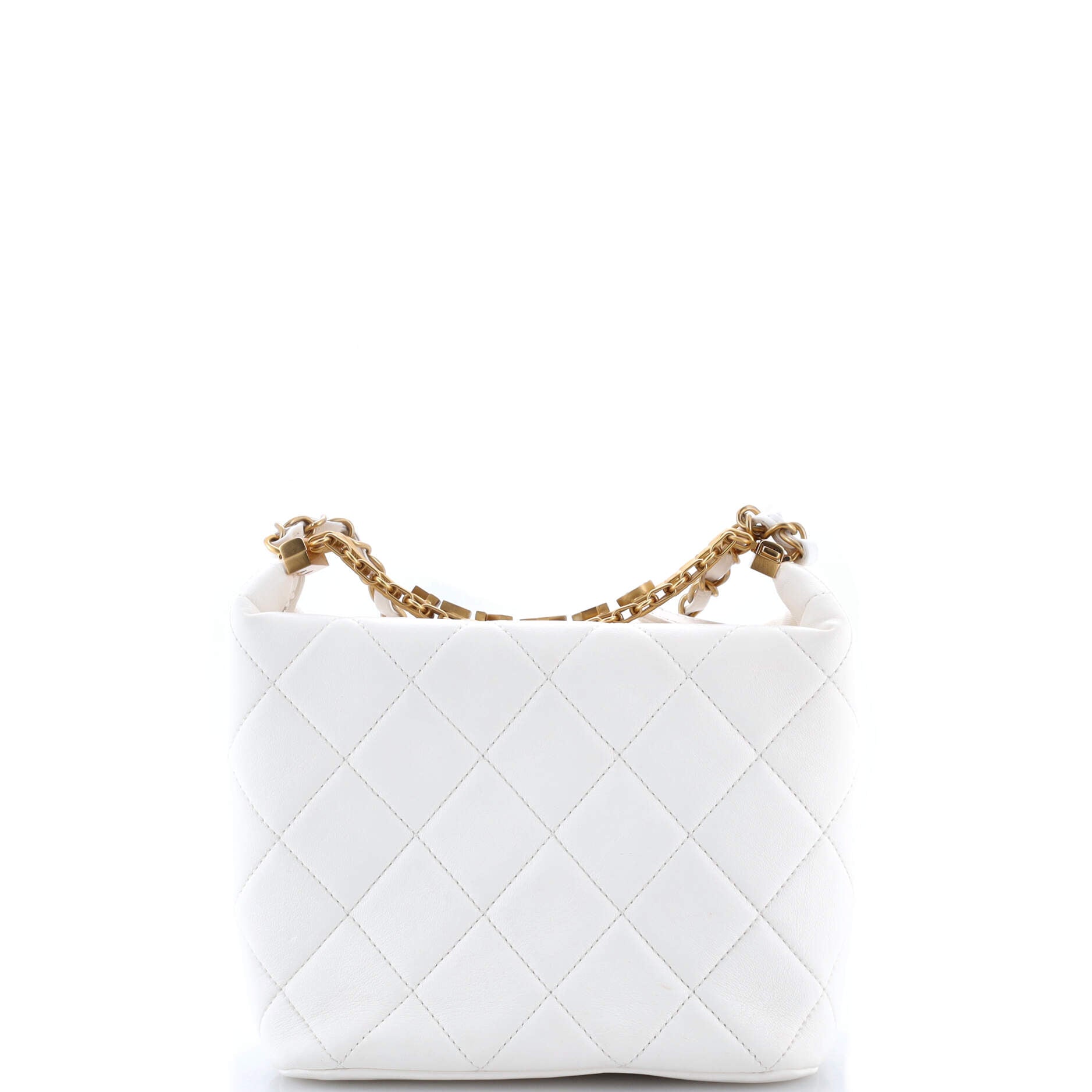 Crystal Logo Letters Chain Handle Hobo Quilted Lambskin Small