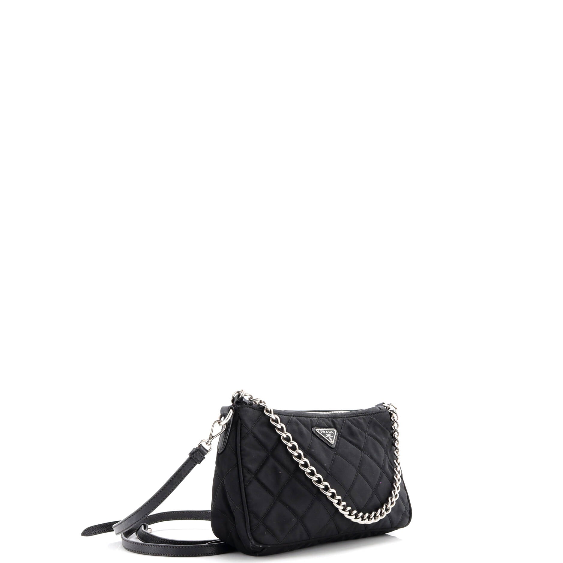 Chain Zip Shoulder Bag Quilted Tessuto Small