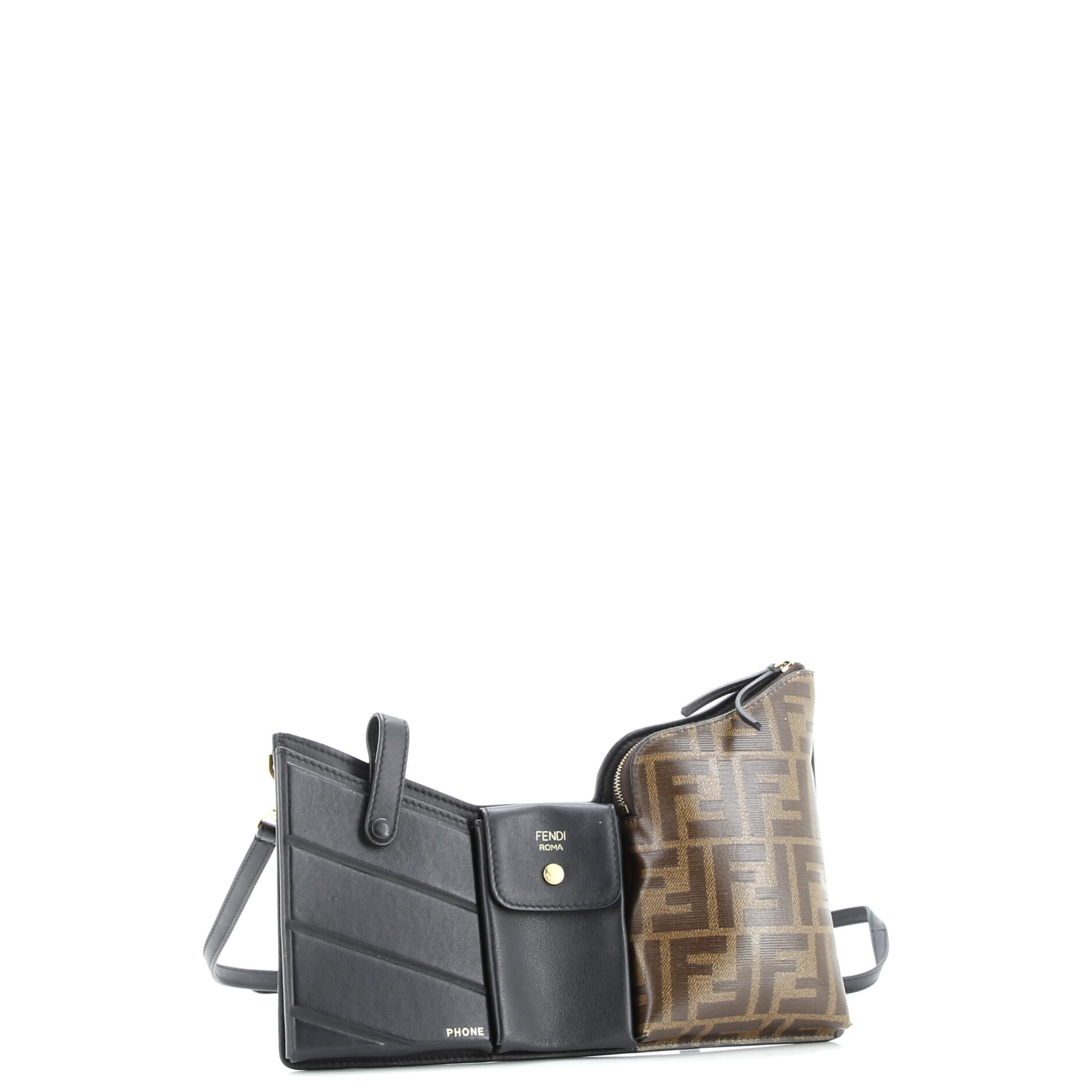 Bustine 3 Pockets Crossbody Bag Leather and Zucca Coated Canvas Mini
