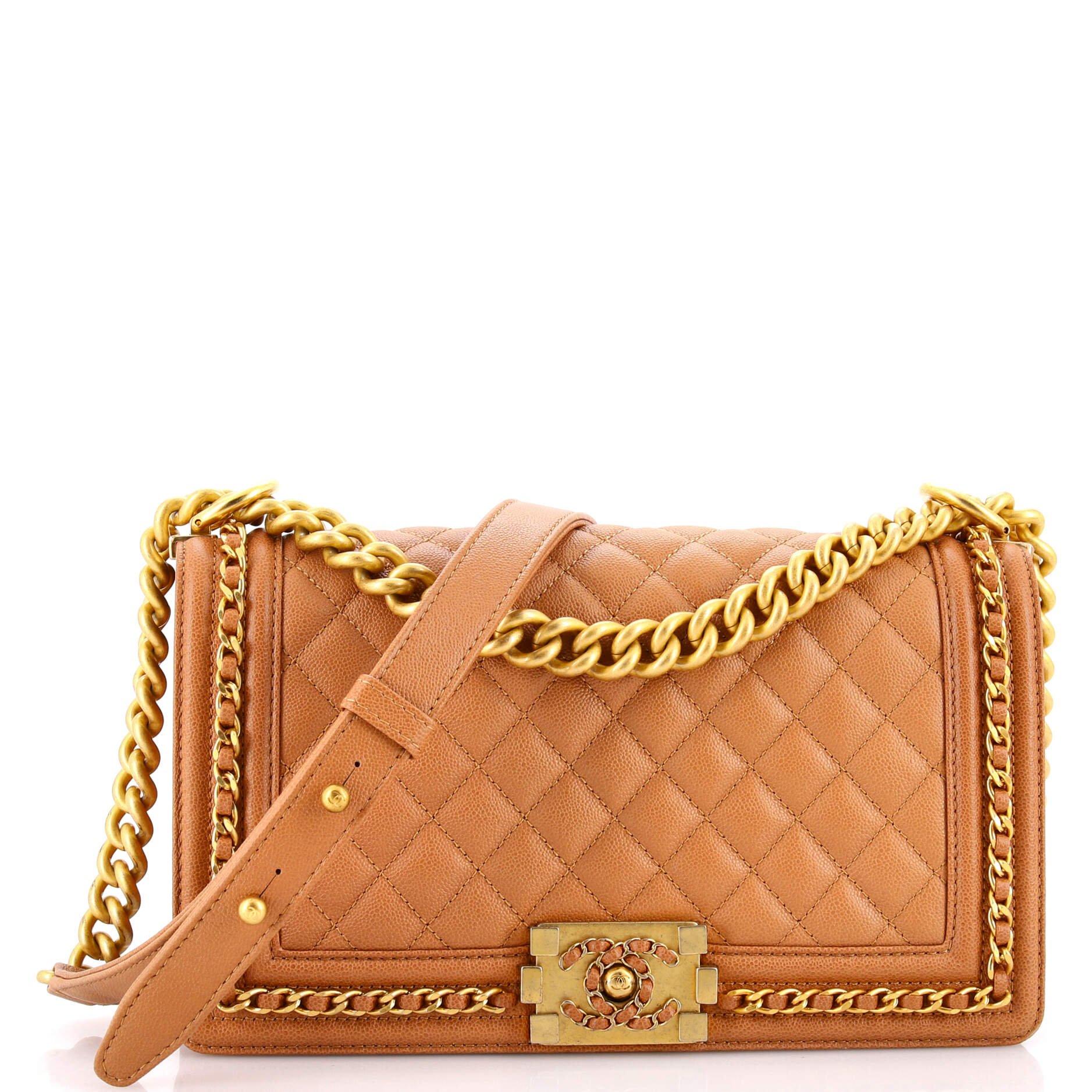 Chain Around Boy Flap Bag Quilted Caviar Old Medium